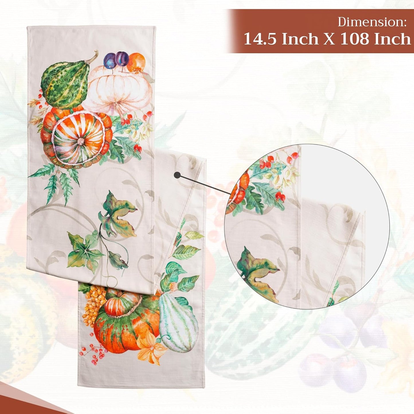 Maison d' Hermine Table Runner 100% Cotton Double Layer Table Runners 108 inches Long for Thanksgiving Christmas Decorations Home Kitchen Dining Party Wedding (Lumina, 14.5" x 108")