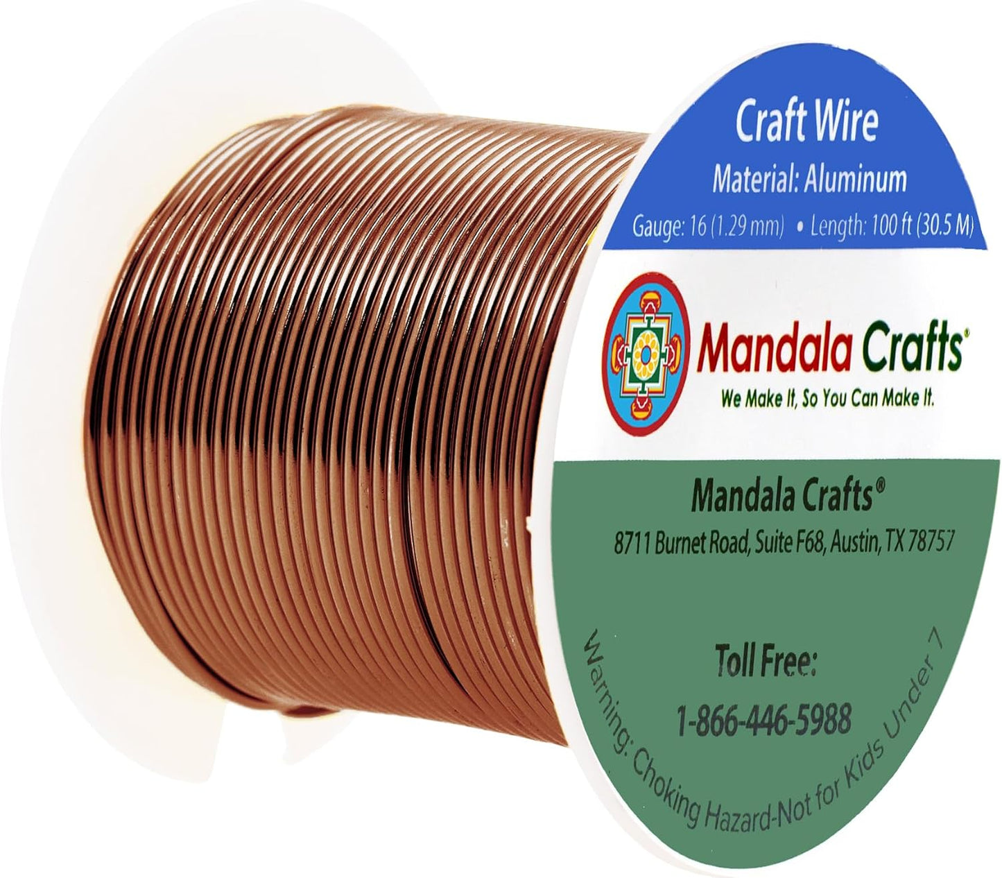 Mandala Crafts 16 Gauge Anodized Aluminum Craft Wire for Jewelry Making - 100 FT Colored Flexible Brown Wire - Bendable for Bonsai Armature Crafting Sculpting