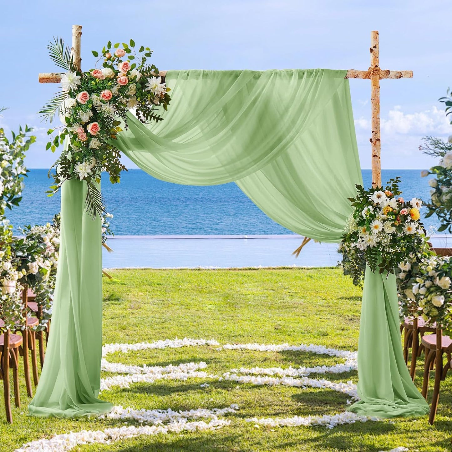 SiinvdaBZX 2 Panels Wedding Arch Draping Fabric 30" x 20Ft Sage Green Sheer Chiffon Fabric Outdoor Extra Long Decorative Drapery Fabric for Party Ceremony Ceiling Curtain Backdrop