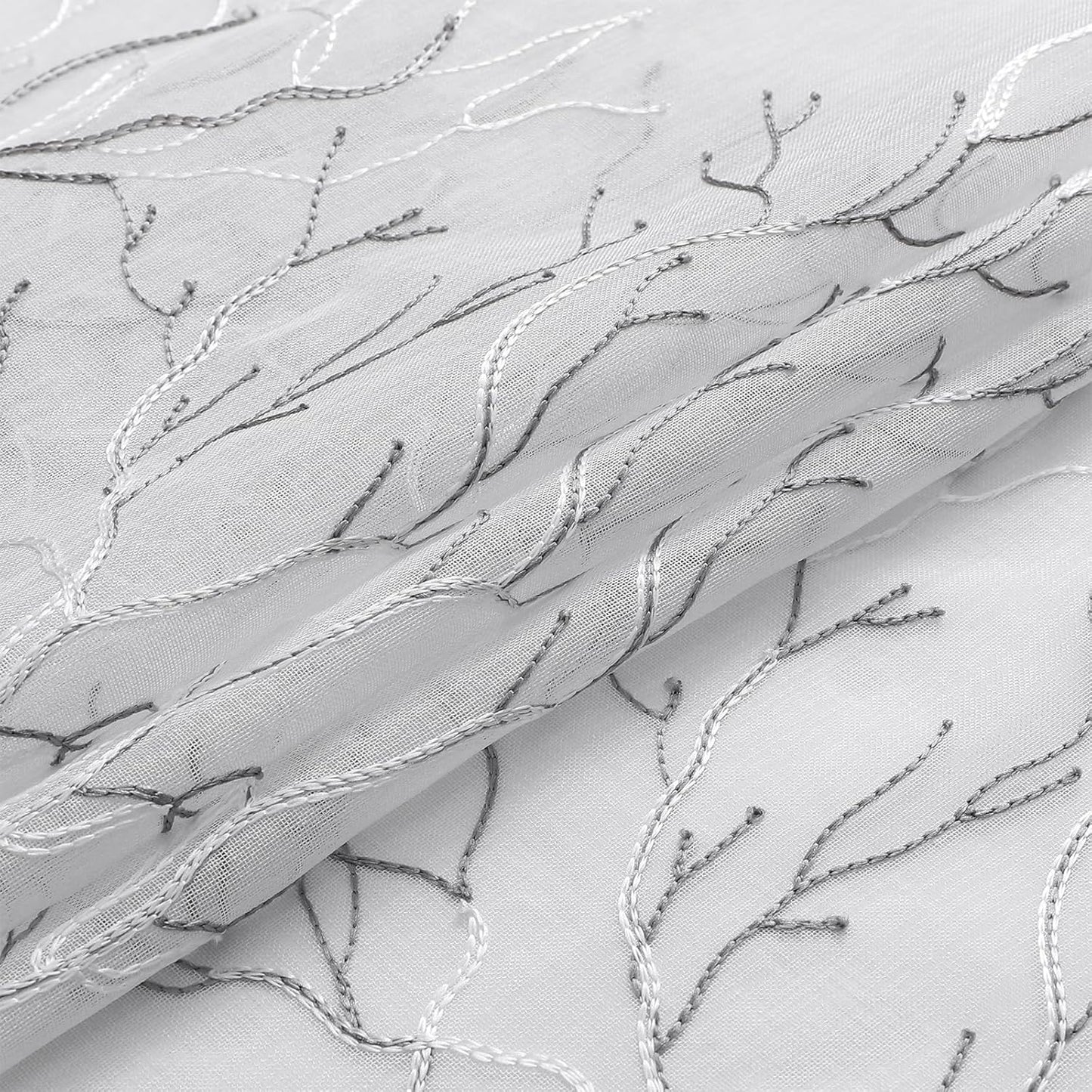 VISIONTEX Sheer Curtains 95 inch Length 2 Panels Set, Decorative Grey Coral Embroidery, Rod Pocket Embroidered Window Drapes for Living Room and Bedroom, 54" x 95"