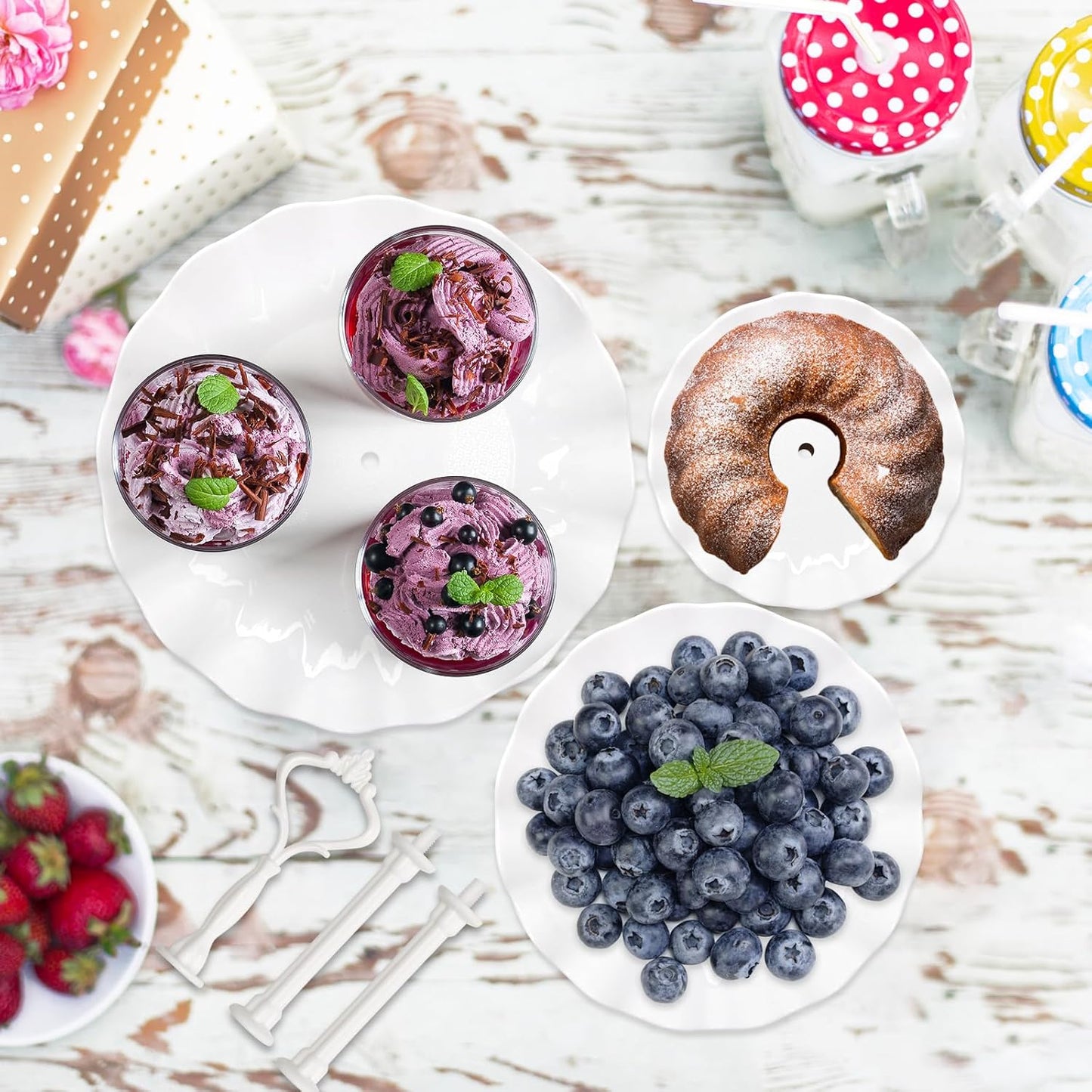 Coitak 3 Tier Cupcake Stand, Plastic Tiered Serving Stand, Dessert Tower Tray for Tea Party, Baby Shower and Wedding (Wavy-White Rod)