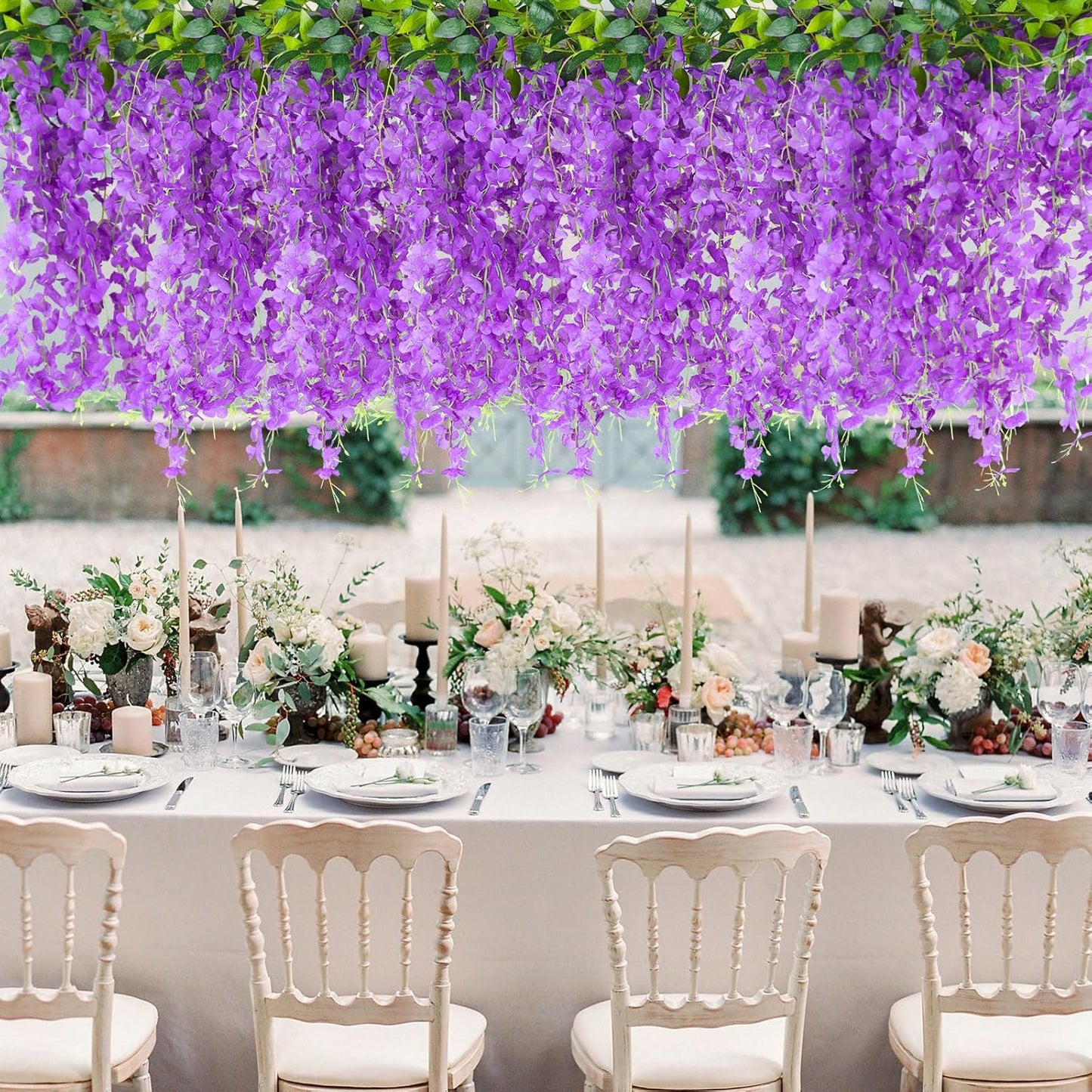 Wisteria Artificial Flowers Garland，10Pcs Total 60ft Silk Fake White Wisteria Flowers Hanging for Home Garden Wedding Arch Party Indoor Outdoor Decor(10,Purple)