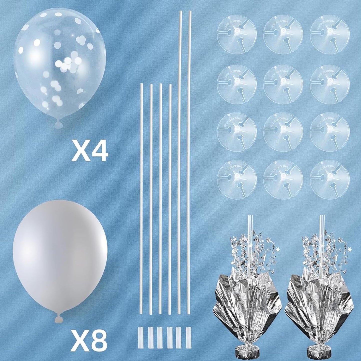 2 Set Silver Balloon Centerpieces for Tables with Balloon Stand Kit Perfect for Parties Birthday Baby Showers 50th Anniversary Party Decorations