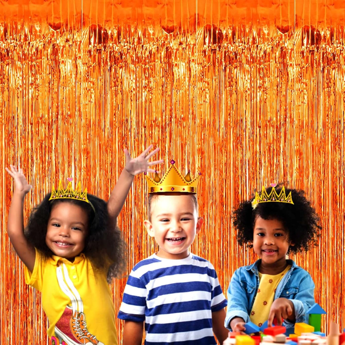 4 Pack Orange Foil Fringe Curtain Backdrop, 3.28Ft x 9.84Ft Metallic Tinsel Foil Fringe Streamers Curtains for Party, Photo Booth Props, Birthday, 2022 Graduation Decoration Supplies, orange 3m