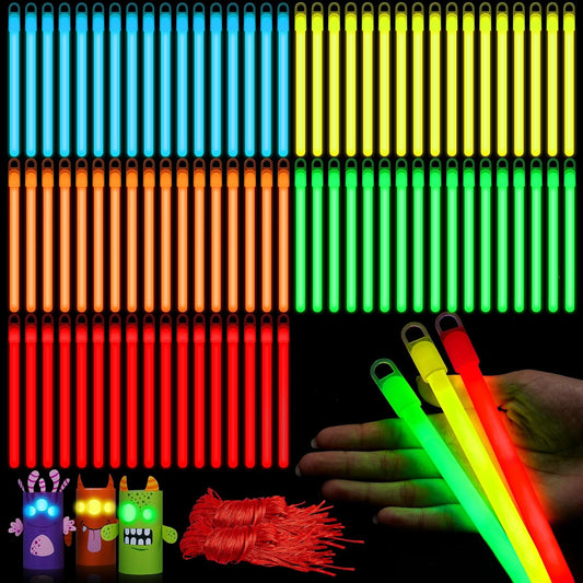 Lewtemi 4" or 6" 100 Pack Bright Glow Sticks Bulk, Glow in The Dark Party Supplies Birthday and Holidays Party Favors
