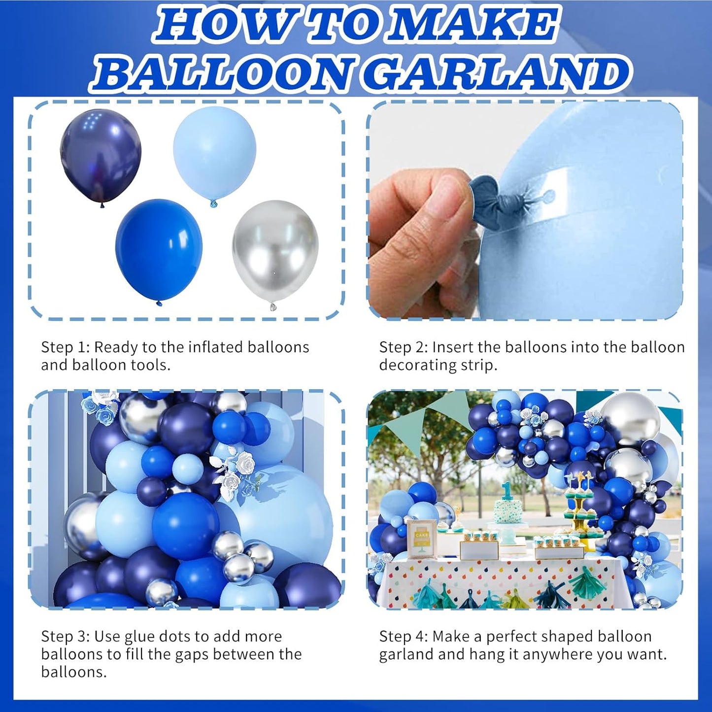 Blue Balloon Arch Kit 110Pcs Navy Blue and Silver Balloons Garland Kit Pastel Macaron Light Dark Blue Birthday Party Balloons for Kids Boys Men Cowboys Baby Shower Wedding Graduation Decorations