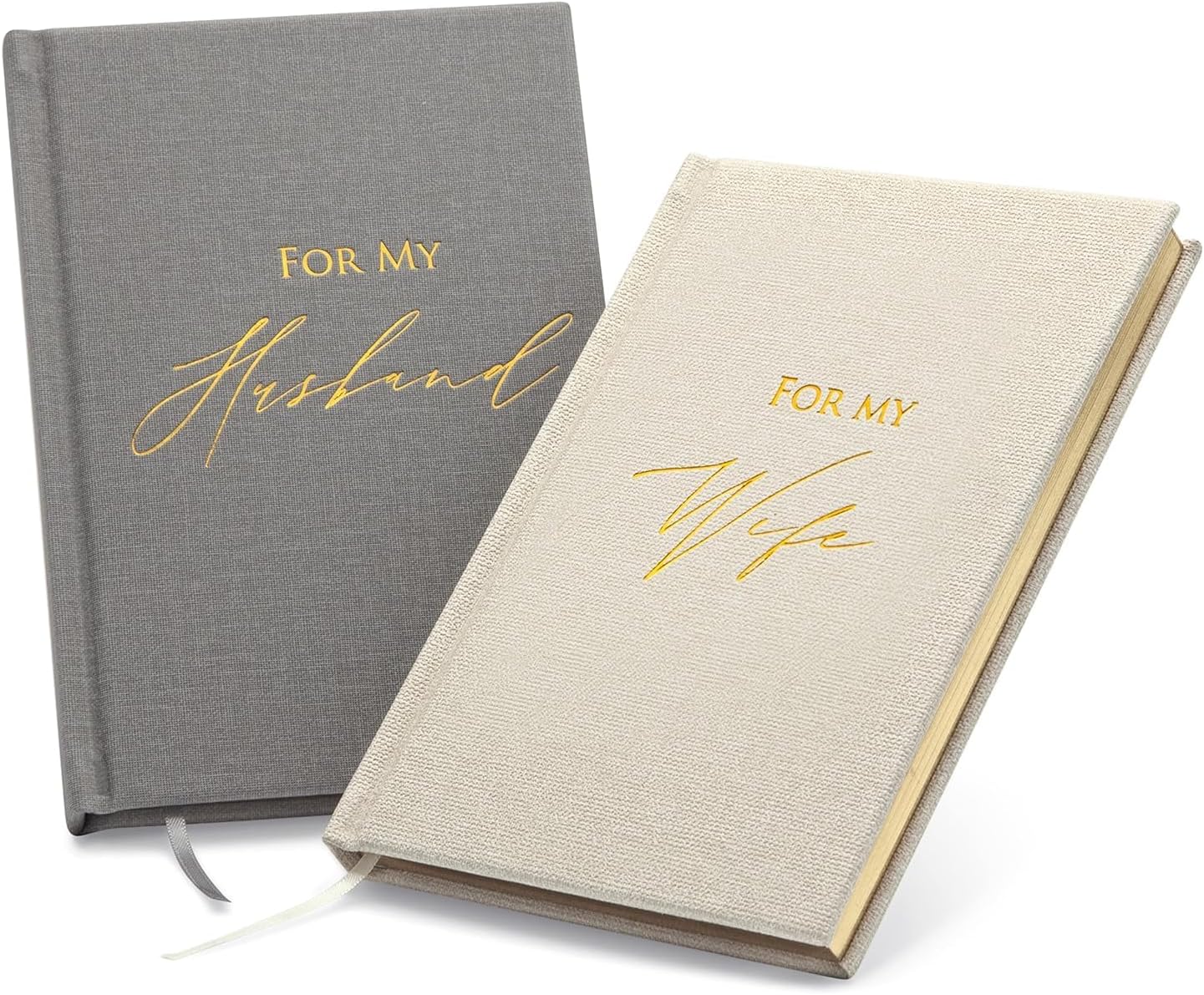 MUUJEE Hard Cover Vow Books (Set of 2) - Foil Embossed Wedding Ceremony Vow Renewal Speech Books, Couple Gifts for Engagement (For My Husband/Wife)