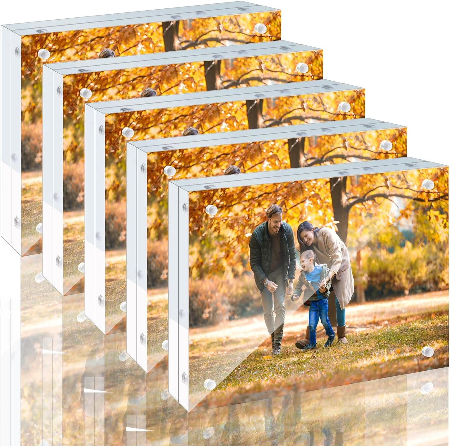 5 Pack 4x6 Acrylic Picture Frames - 20% Thicker Double Sided Magnetic Frame with UV Protection - Freestanding Clear Frameless Display for Tabletops - Modern Photo Frame Set for Home & Office Decor