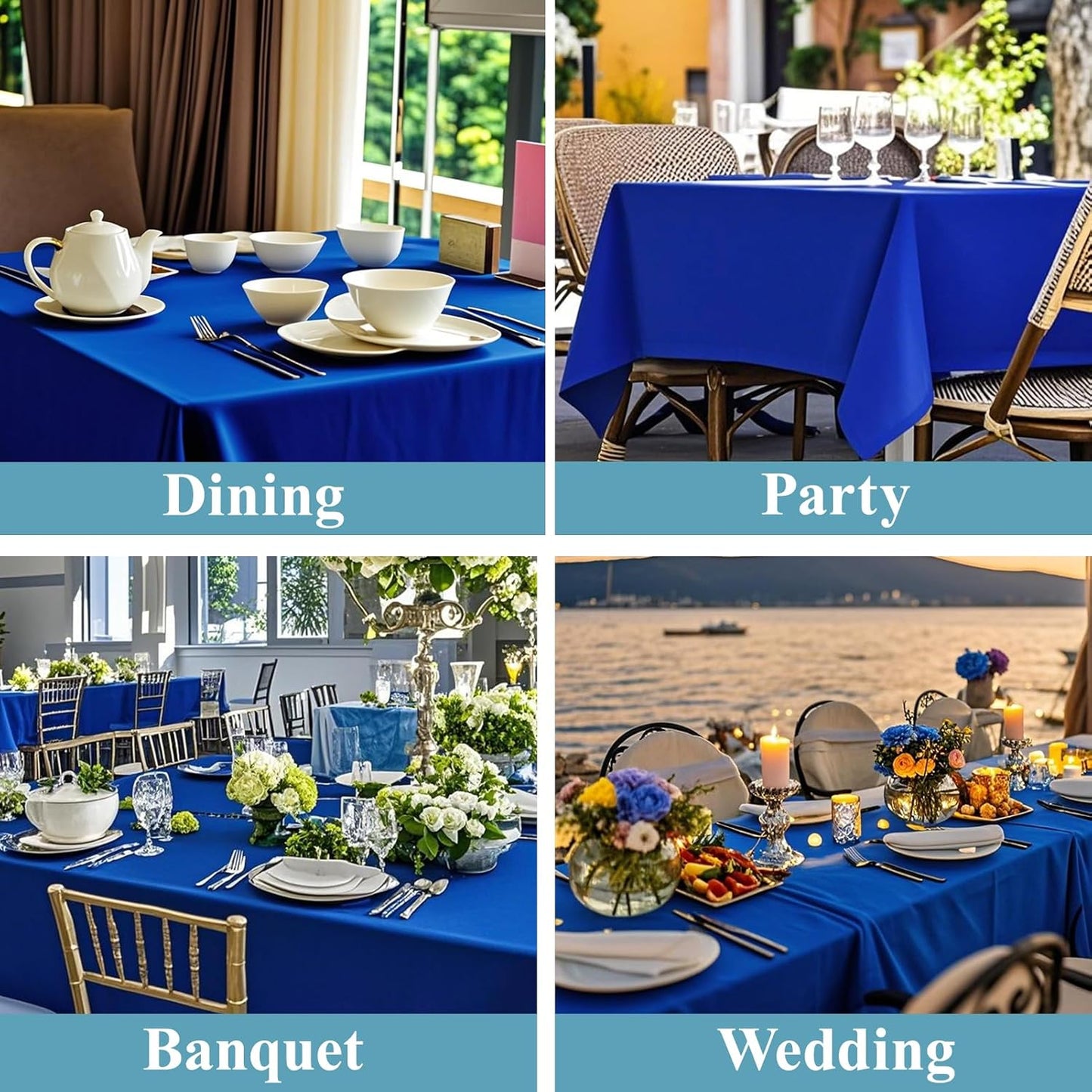 VidaFete Tablecloth 6 Pack 90*132inch Rectangle Table Cloth Polyester, Stain Wrinkle Resistant Polyester Dining Table Cover for Kitchen Dinning Party Wedding Rectangular Buffet Decoration(Royal Blue)