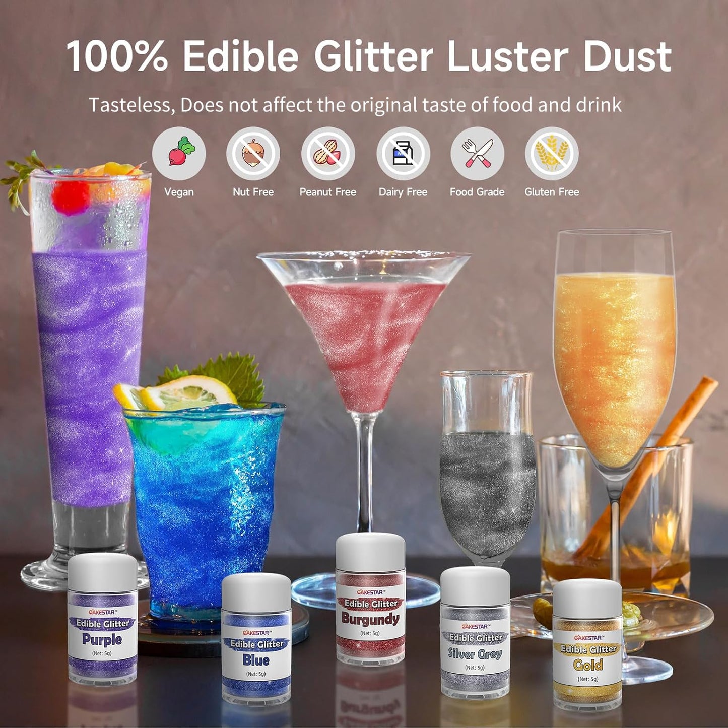 Edible Glitter for Cocktails, 10 Colors Easter Decorations Luster Dust Edible, Food Grade Shimmer Dust, Edible Glitter Powder for Drinks, Easter Eggs, Candy, Baking, Strawberries, Cupcakes, Cookies