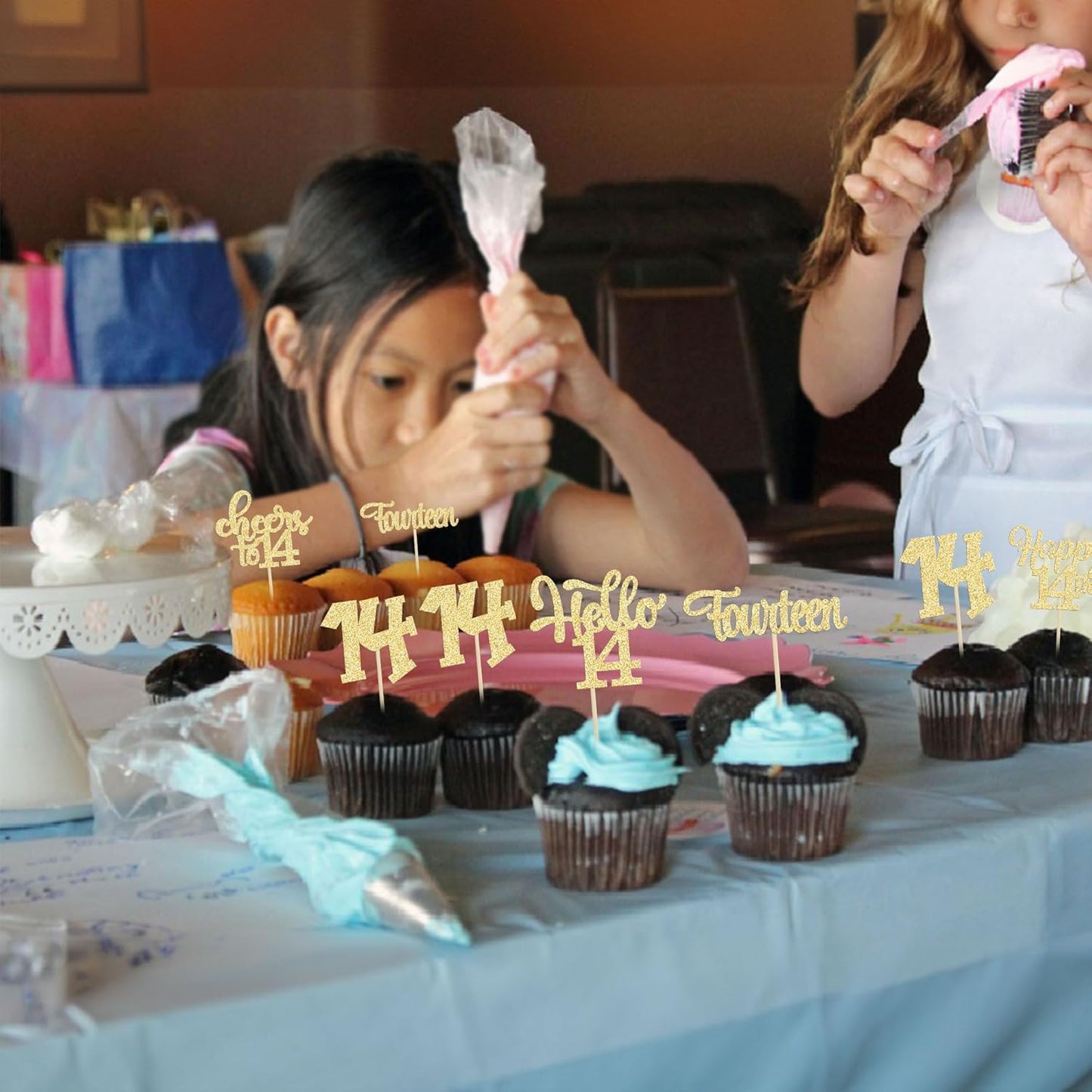 30Pcs 14th Birthday Cupcake Toppers Hello 14 Cupcake Picks Fourteen Cheers to 14 Years Old Cake Decorations for 14th Birthday Anniversary Party Supplies Gold Glitter