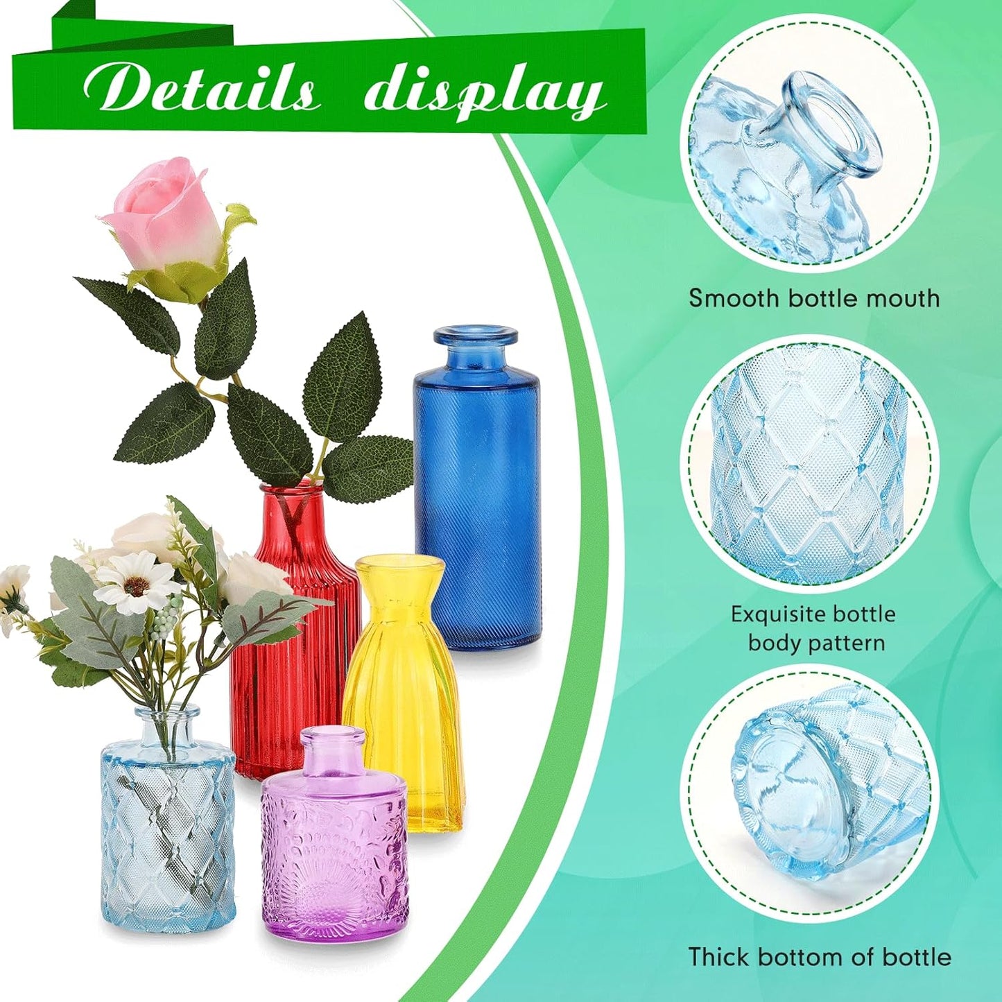 Yaomiao 30 Pcs Vases Bulk Colored Flower Glass Vases Bud Vintage Colored Glass Bottles Colorful Rustic Embossed for Home Wedding Table Decorations Gifts(Bright Color)