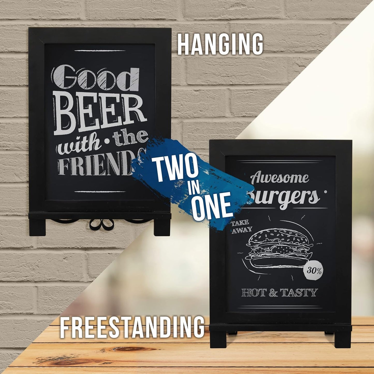 HBCY Creations Black Wooden Tabletop Chalkboard with Legs/Vintage Wedding Table Sign/Small Kitchen Countertop Memo Board/Antique Wooden Frame (9.5” x 14” Inches) (4 - Black)