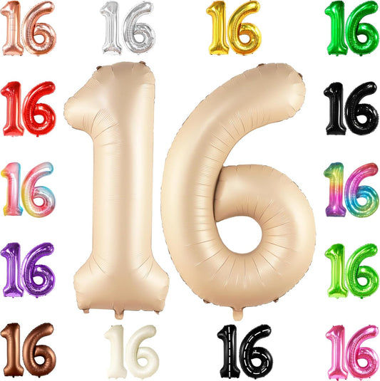 KatchOn, Giant Caramel 16 Balloon Numbers - 40 Inch | Sweet 16 Party Decorations | 16th Birthday Decorations for Party | Cream Number 16 Balloons | Sweet 16 Balloons, Sweet 16 Birthday Decorations