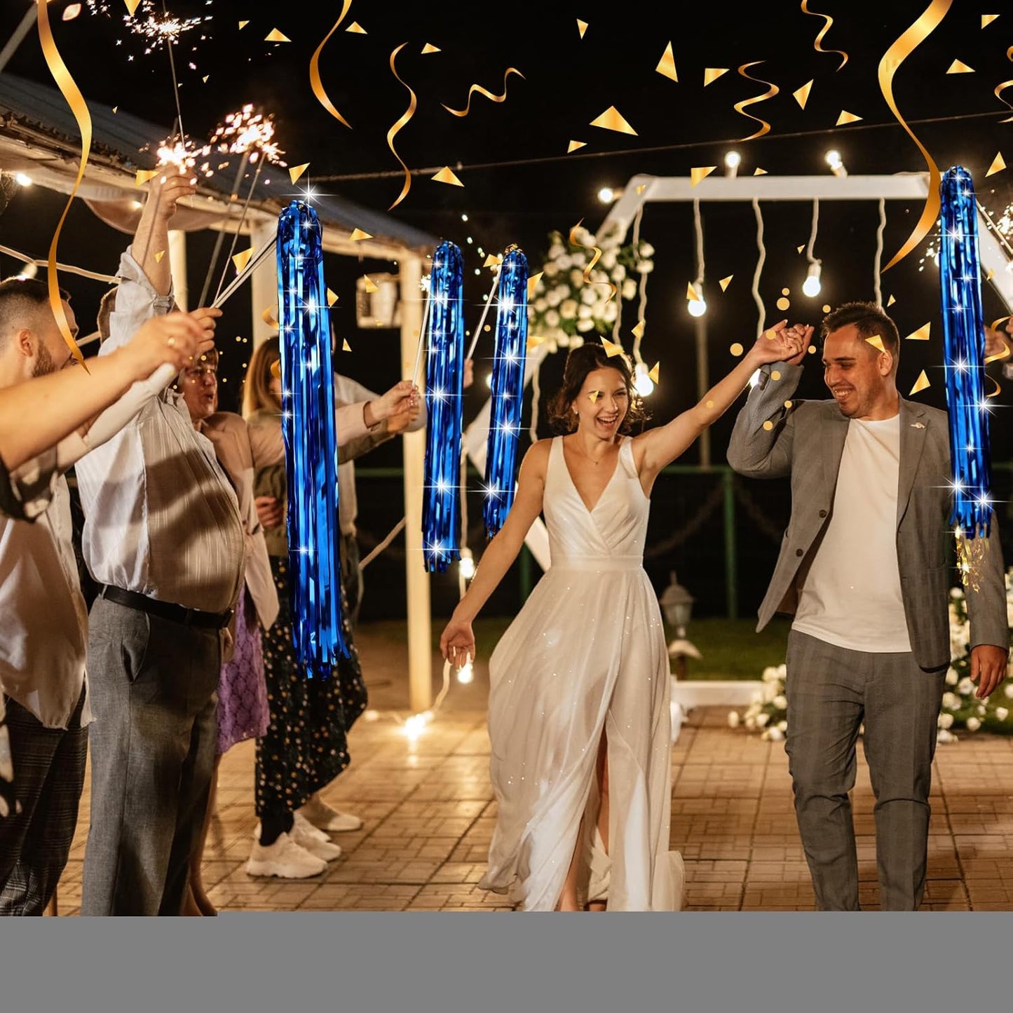 50 Pcs Wedding Fairy Wands with Bells Foil Tinsel Ribbon Stick Wands Tinsel Party Streamers with Bell Glittery Bridal Wedding Send Off Ideas Holiday Celebration (Dark Blue)