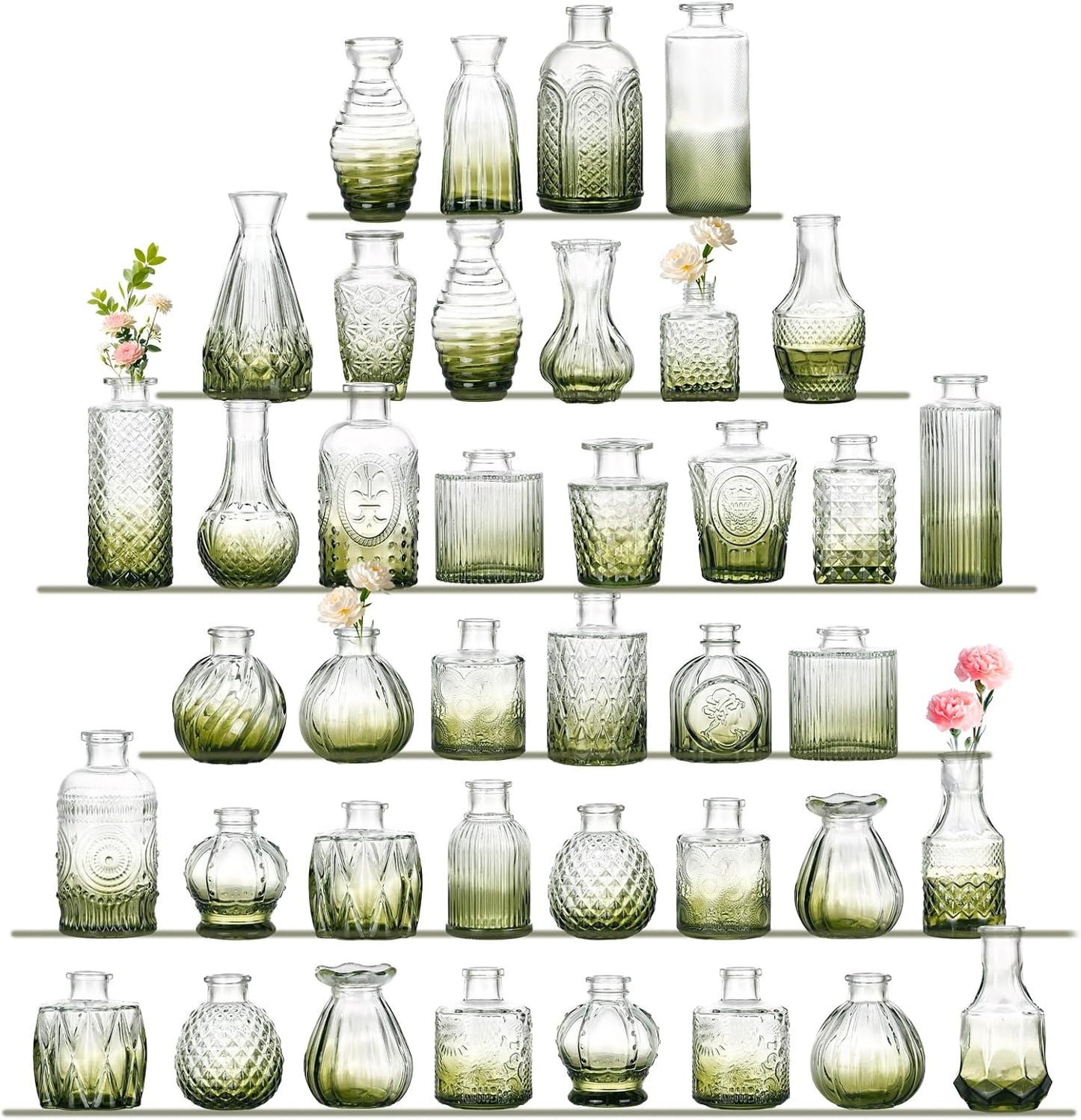 Bud Vases Set of 40 Pcs,Small Flower Vases for Centerpieces,Glass Bud Vase in Bulk,Vintage Bud Vase for Wedding Table Centerpieces Decoration, Home Table Party Decor, Christmas,Anniversary,Green