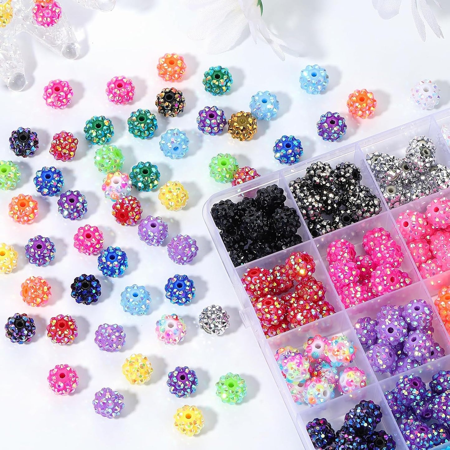 Novani 240pcs 10mm Round Rhinestone Beads for Jewelry Making, Resin & Clay Material, 24 Color Series