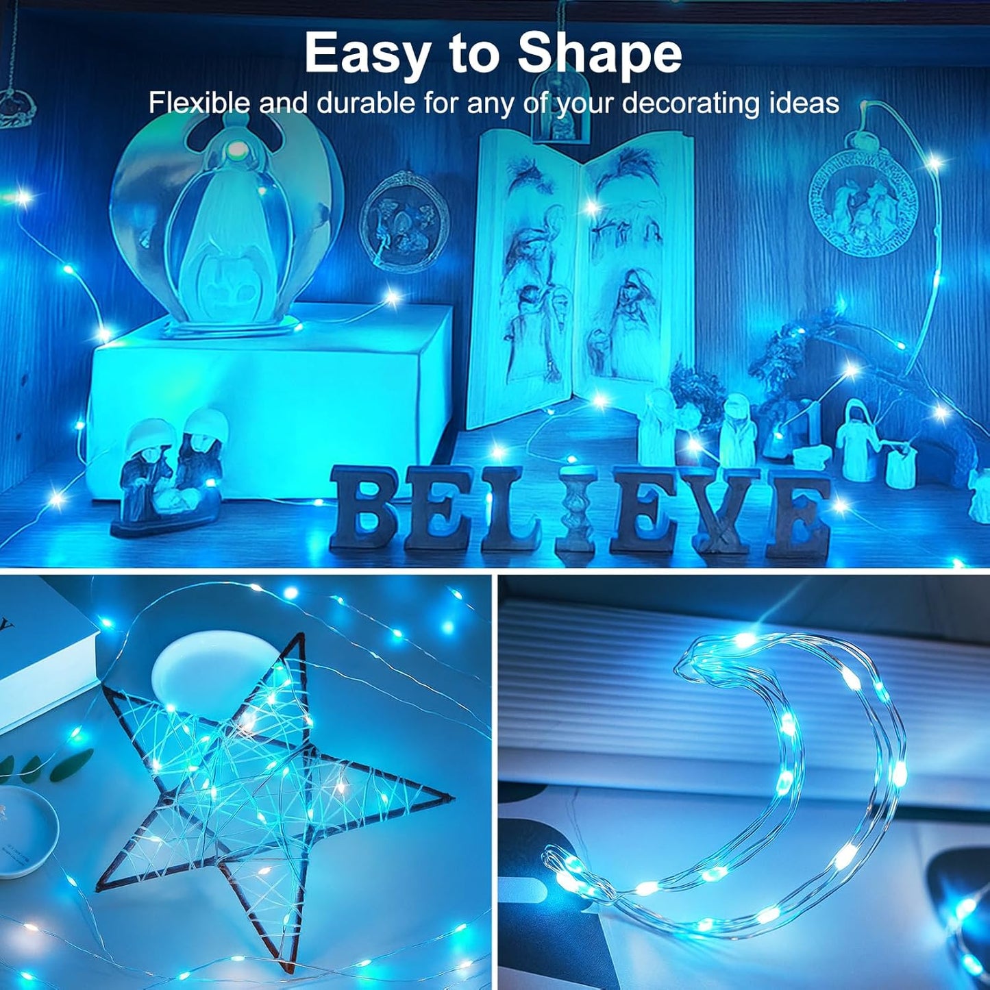 btfarm 30 Pack Fairy Lights Battery Operated [3 Modes], 7ft 20 Led Twinkle Lights String Lights Waterproof Bulk Small Mini Silver Wire for Christmas Mason Jars Wedding Table Centerpiece, Blue White