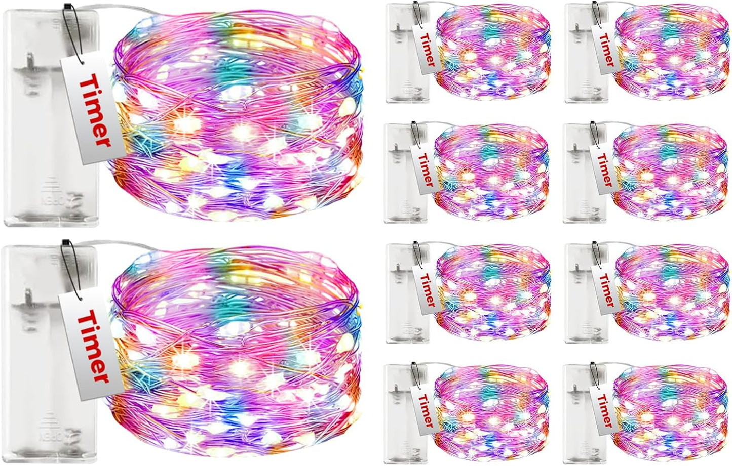 btfarm 10 Pack Fairy Lights Battery Operated with Timer, 10FT 30LED Twinkle Lights Waterproof, Copper Wire Christmas String Lights Battery Powered for Indoor Outdoor Wedding Party Holiday Decorations