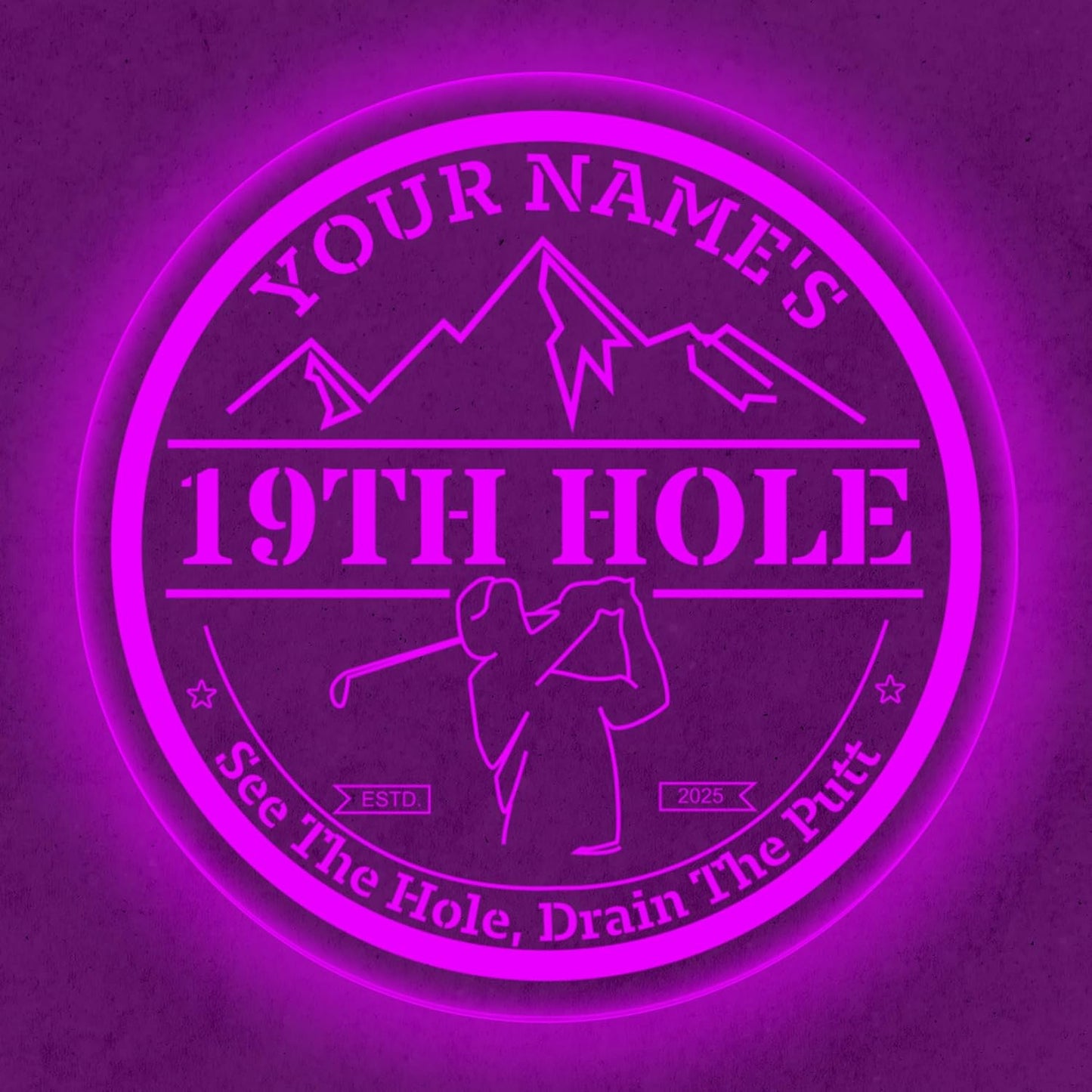 Custom 19th Hole Golf Bar Sign – Personalized LED Color Changing Acrylic Wall Decor for Home Bar, Man Cave, or Patio (19th Hole, 20 INCHES)