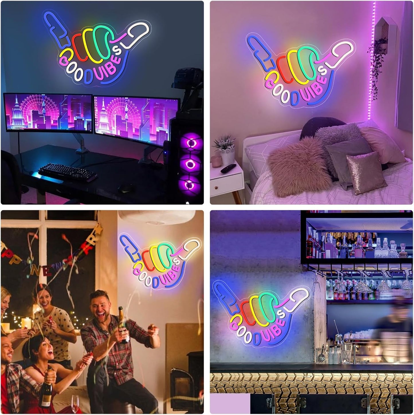 Good Vibes Only Neon Sign for Wall Decor, Niubility Good Vibes Neon Sign, Colorful Light-Up LED Sign, Dimmable USB-Powered Sign with ON/OFF Switch for Bedroom, Nursery, Club, Bar, and Party Decor