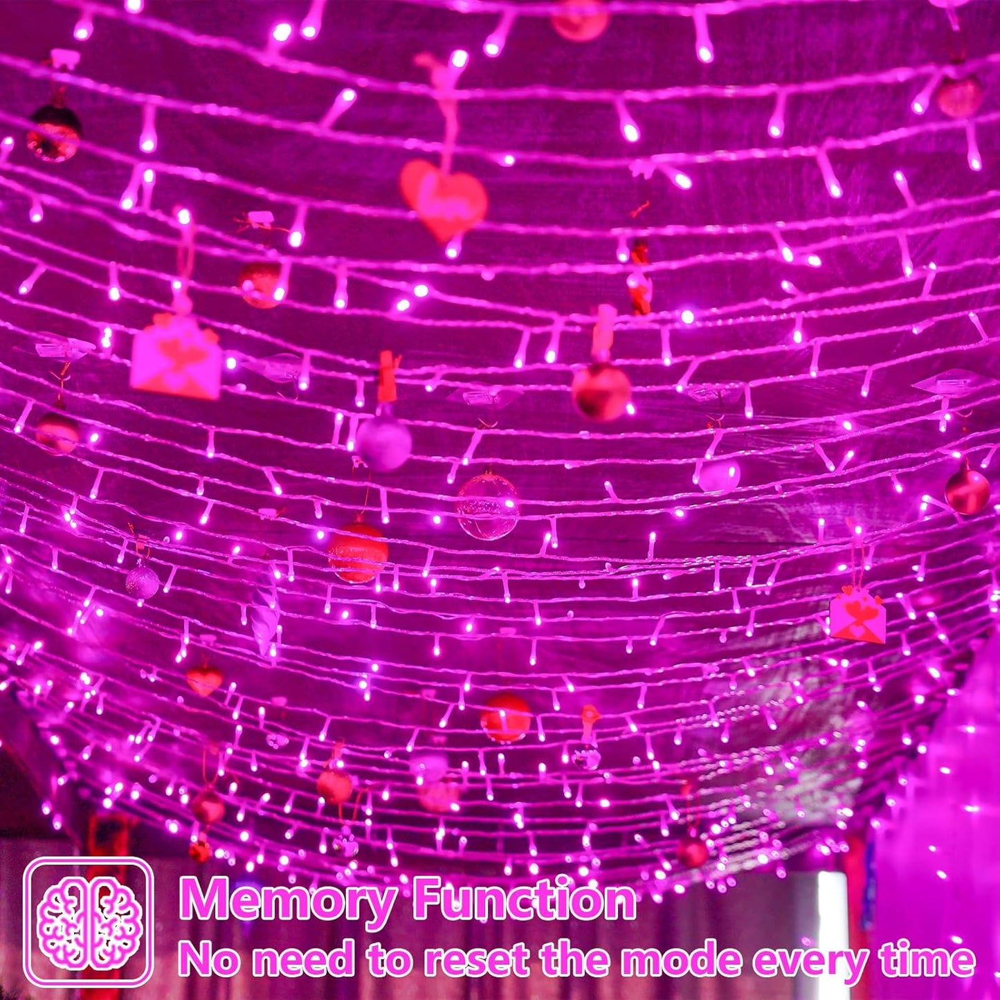 YEGUO Pink String Lights Outdoor Waterproof, 165ft 500 LED Christmas Lights Indoor, 8 Modes Clear Wire Fairy Light Plug in for Party Tree Valentines Wedding