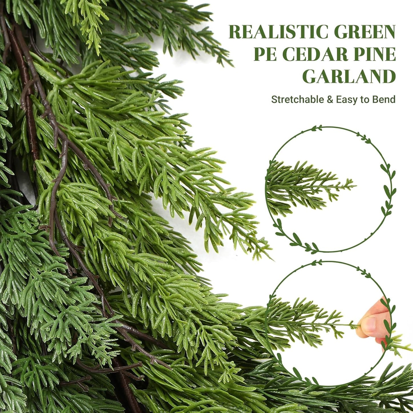 6FT Artificial Christmas Garland, Realistic Greenery Cypress Pine Garland for Mantle Table Railing Fireplace Indoor Outdoor Christmas Decoration