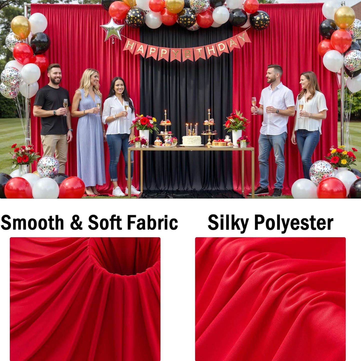 10x10ft Wrinkle Free Red Backdrop Curtains for Parties, 2 Panels 5x10ft Silky Polyester Photo Backdrop Drapes Back Drop Cloth for Wedding Birthday Photography Baby Shower Background Decor