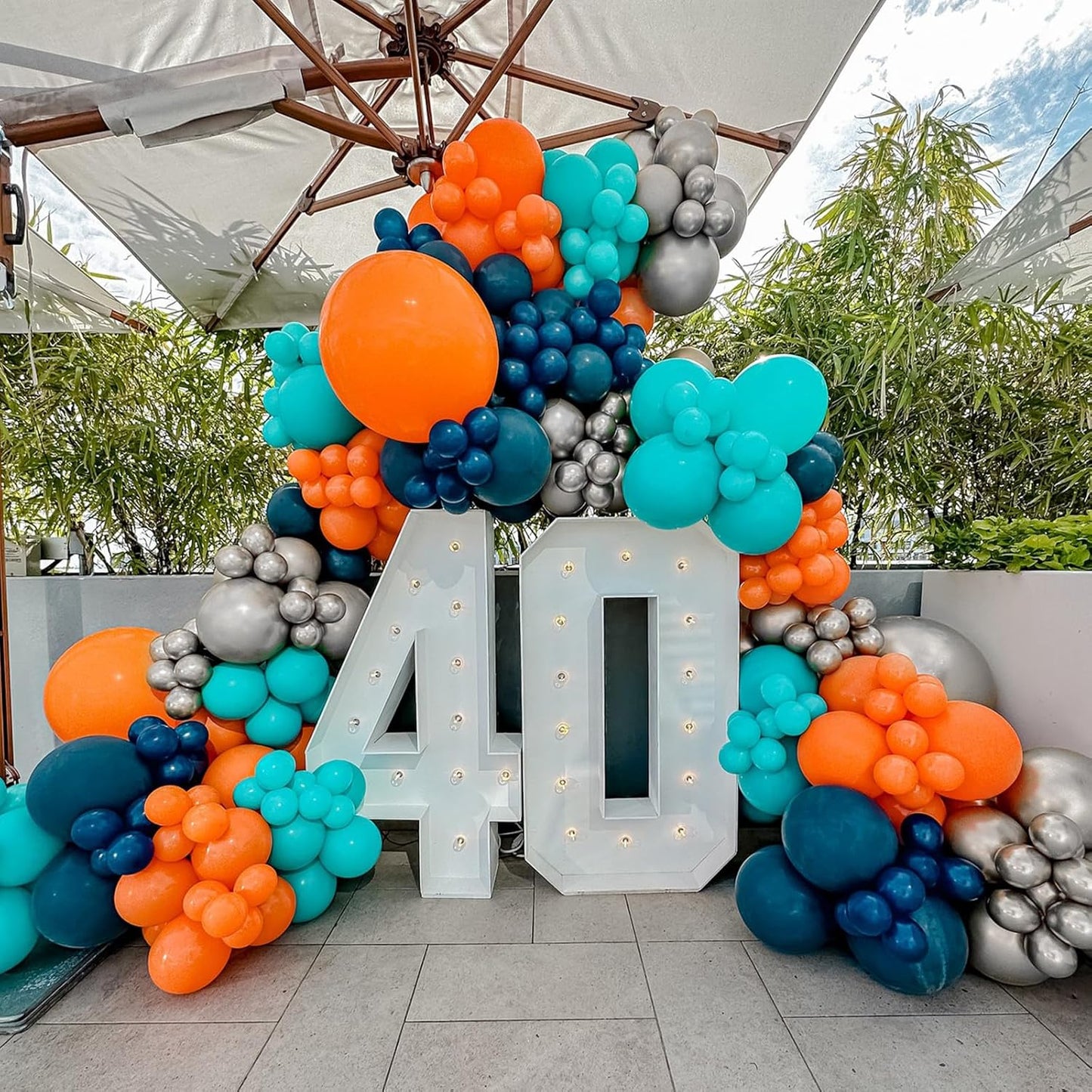 Blue Orange Balloons, 12 Inch Teal Navy Bule Balloons with Metallic Silver Balloon for Kids Boys Girls Birthday Thanksgiving Fall Graduation Basketball Outer Space Astronaut Theme Party Decorations