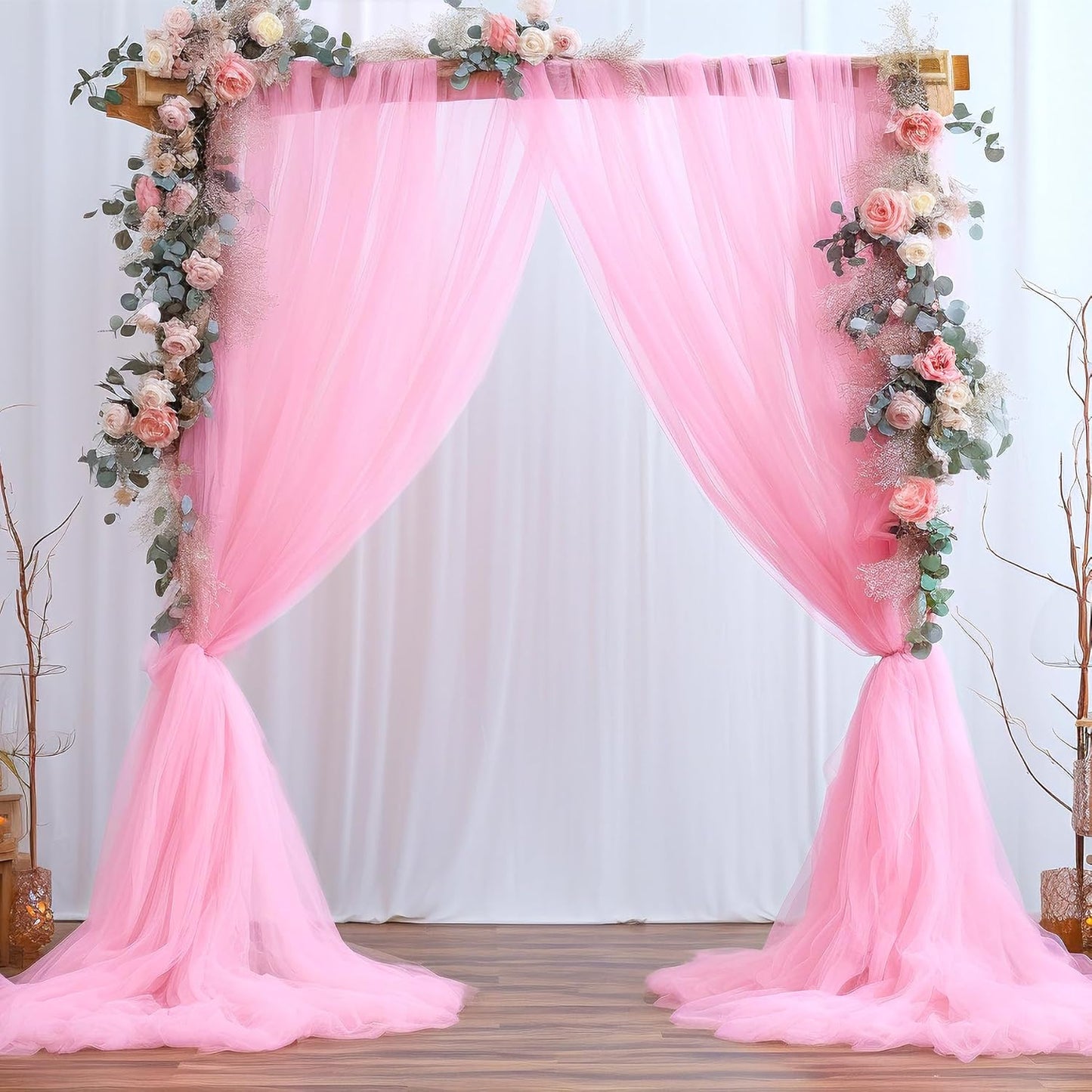 Pink Sheer Backdrop Curtains for Girls Baby Shower Gender Reveal Birthday Party 10ft × 10ft Pink Tulle Backdrop Drapes Panels for Parties Photoshoot Background Decorations 2 Panels 5ft X 10 ft