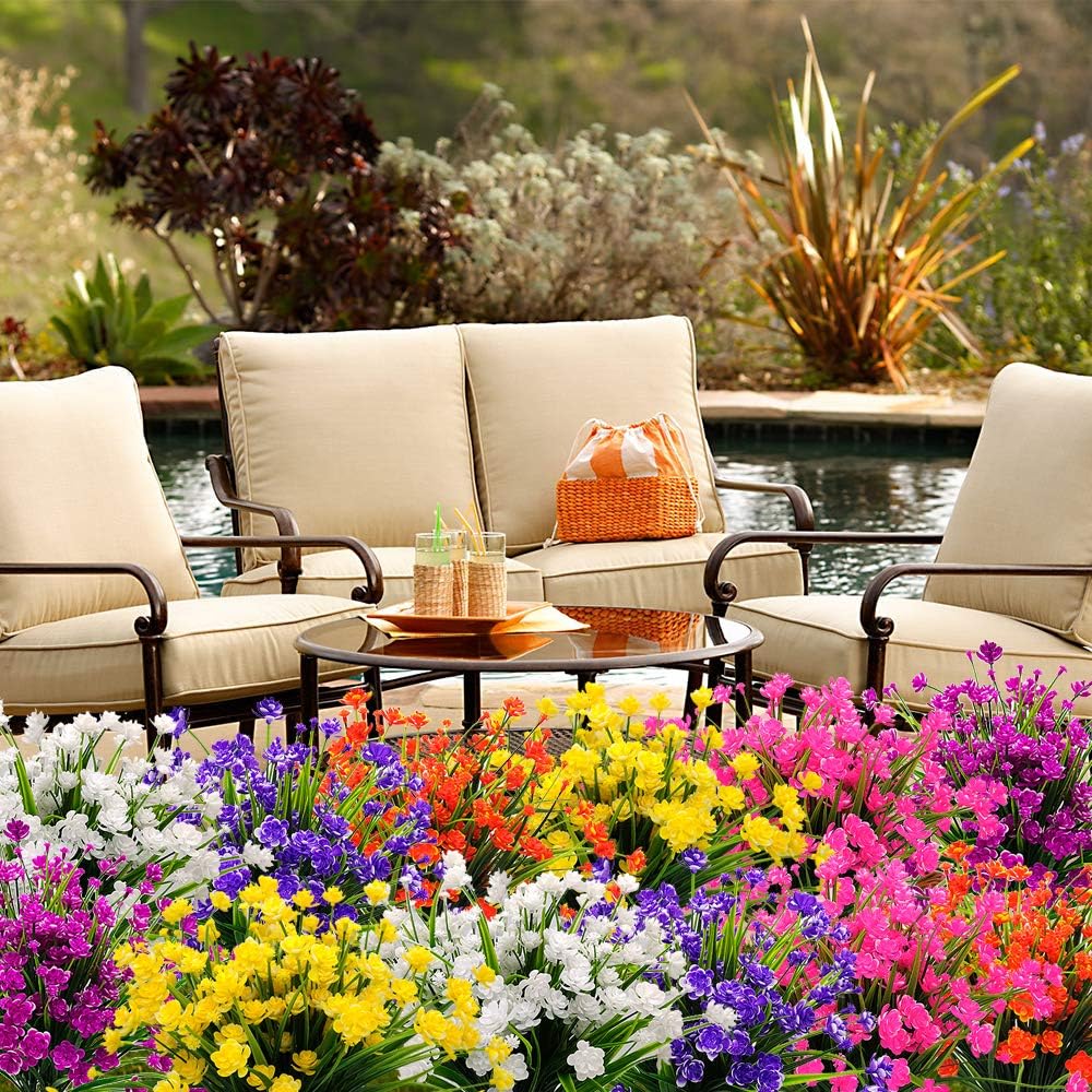 10 Bundles Artificial Flowers Outdoor UV Resistant Fake Plants Indoor Outside Hanging Planter Home Garden Decor