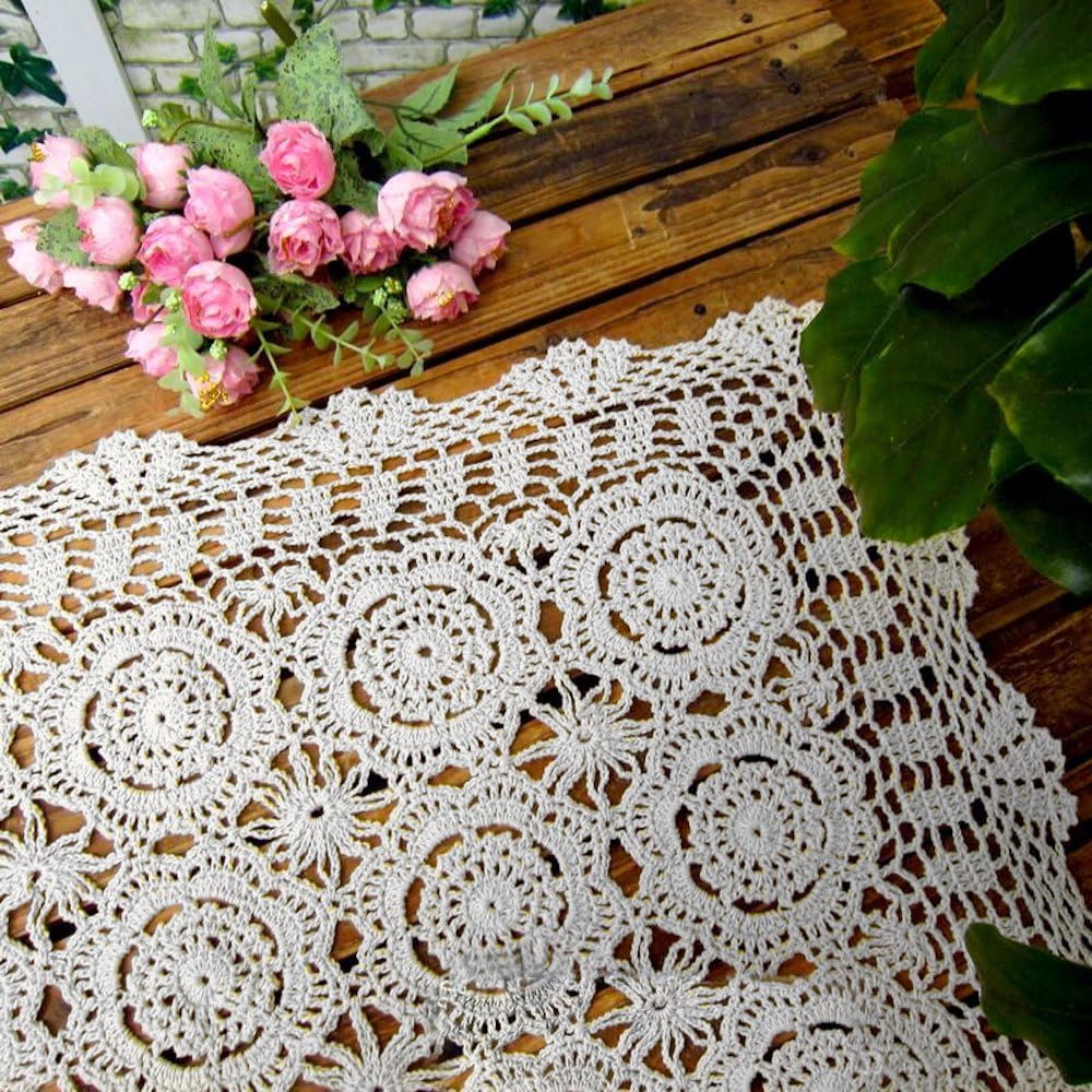 Cotton Handmade Crochet lace Table Runners Rectangular Tablecloth Doilies Doily Table Dresser Scarf Décor,19x35Inch,White