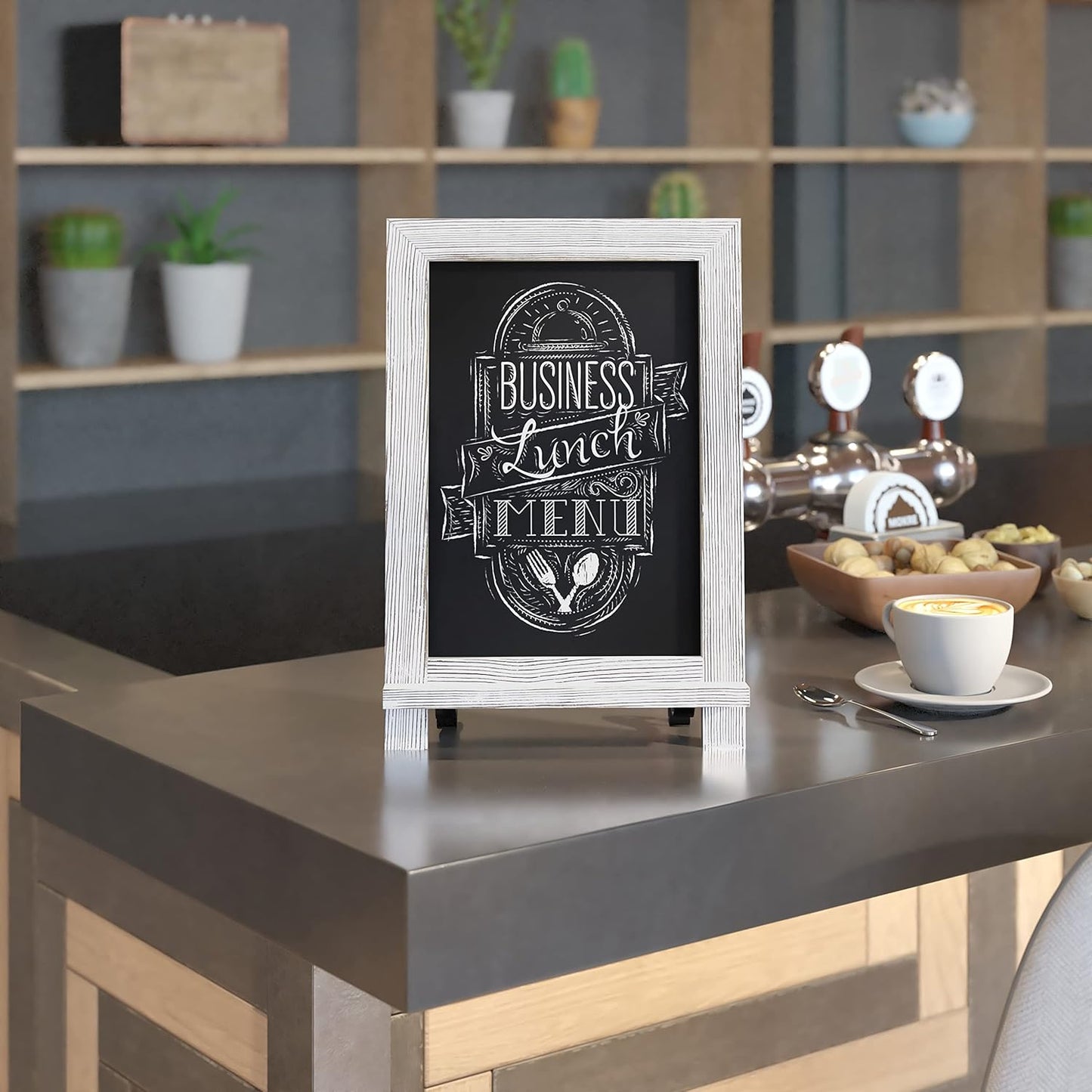HBCY Creations Rustic Whitewash Tabletop Chalkboard Sign / Hanging Magnetic Wall Chalkboard / Small Countertop Easel / Kitchen Memo Board, 9.5" x 14", for Weddings, Birthdays, Baby Announcements