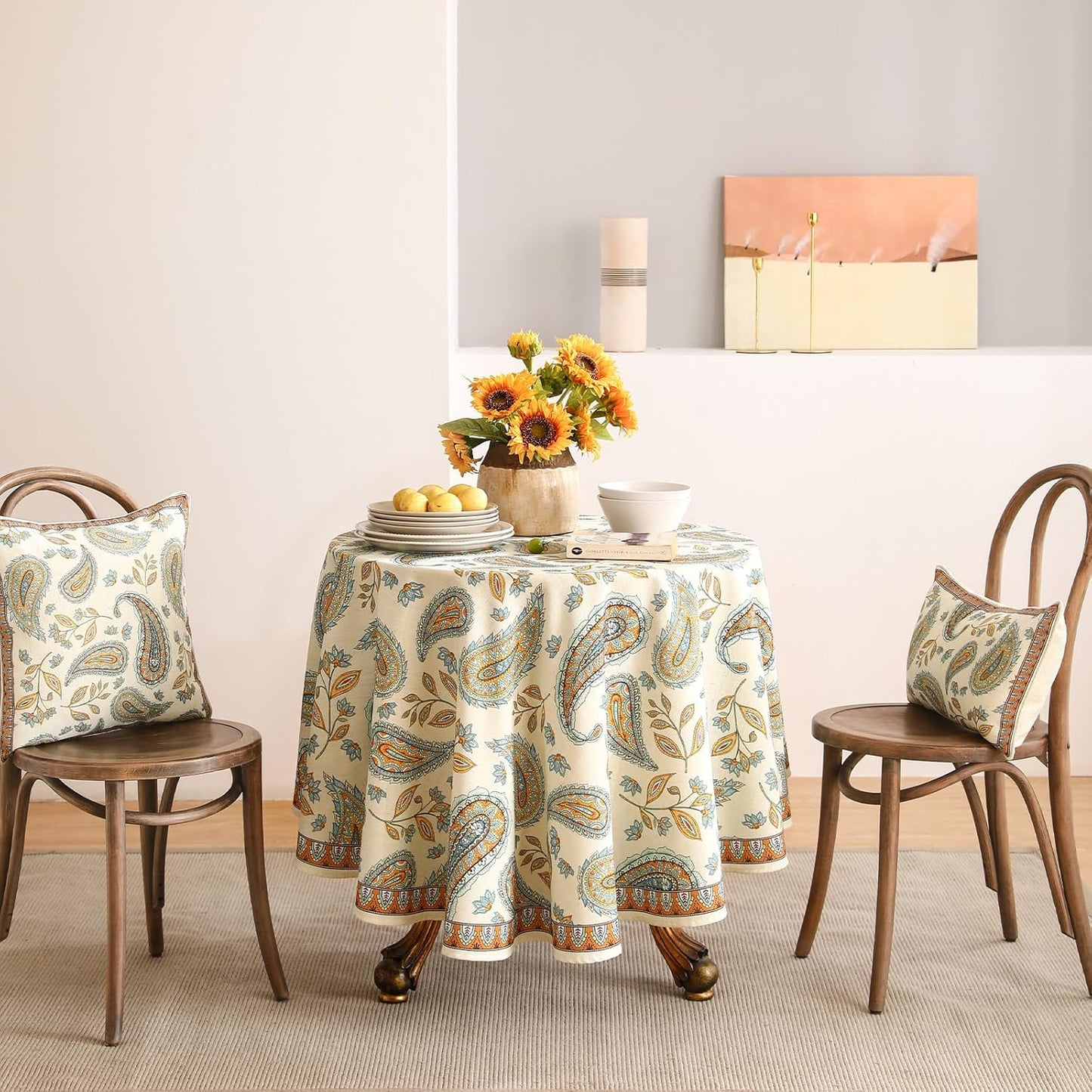 patdrea Designer Vintage French Small Table Cloth for Round Table,Italian Floral Tablecloth,Home Cover Fall Dacorative for Kitchen,Dining,Christmas,Thanksgiving,Tea Party,Diameter 55"-Lysaniya