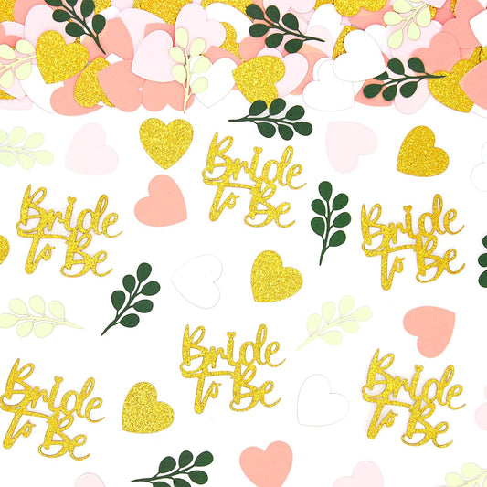 200PC Sage Green and Pink Gold Bachelorette Confetti for Bridal Shower Decorations Heart Eucalyptus Table Scatters for Bride to Be Decorations Engagement Wedding Decor Party Supplies