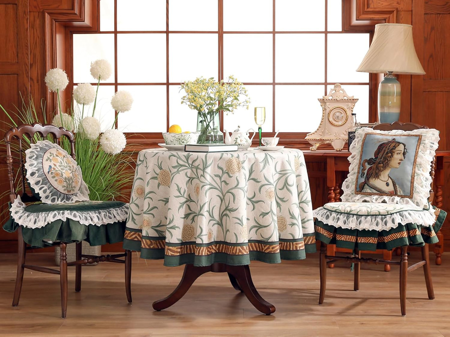 patdrea Designer Idyllic Linen Round Tablecloth,French Table Cloth with Floral Pattern,Provencal Decoration Tablecloths for Kitchen Dining,Christmas,Thanksgiving,Diameter 67"-Littledaisy