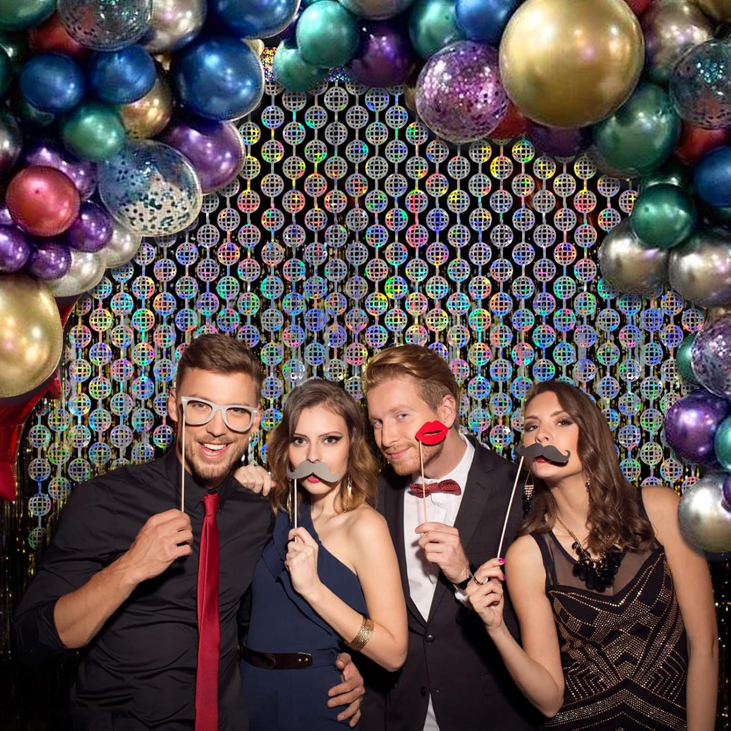 2 Packs Disco Ball Foil Curtain, Silver Glitter Metallic Backdrop for Birthday, Wedding, Baby Shower, Bachelorette, 70s 80s 90s Theme Party, Disco Party Decorations Supplies