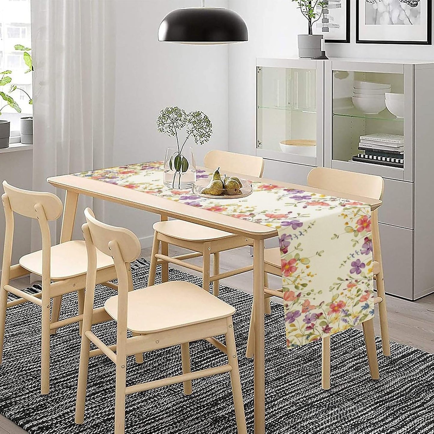 Floral Table Runner,Flowers Plant Print Spring Table Runner for Kitchen Dining Table Decoration for Home Party Decor 13x90 Inch