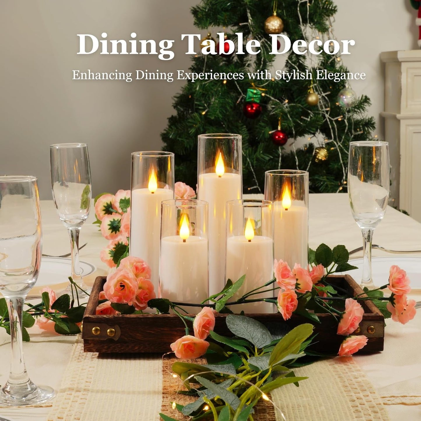 Amagic Pure White Acrylic Flameless Candles, Battery Operated Candles, Flickering LED Pillar Candles with Remote Control and Timer, Warm Yellow Light, D2.2 xH5 5" 6" 7" 8", Set of 5