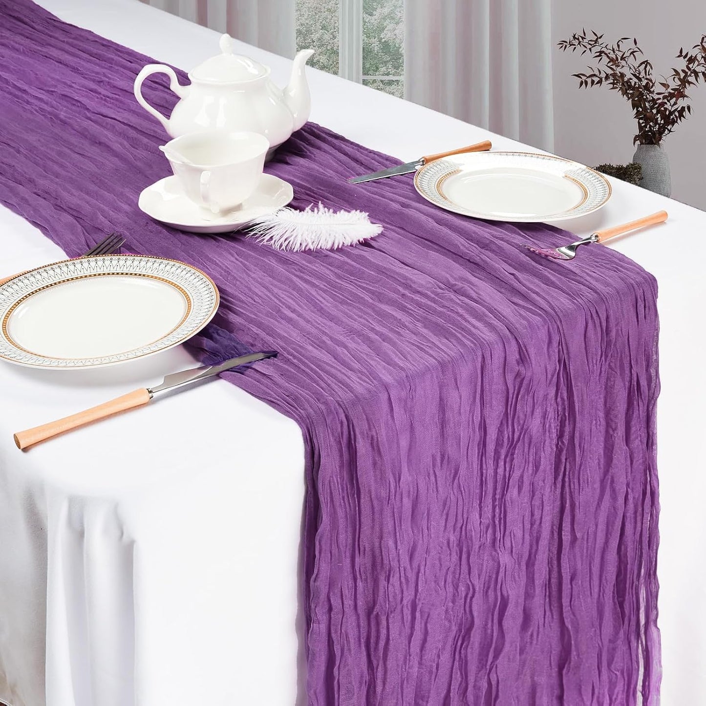 6 Pack Purple Cheesecloth Fall Table Runner 10ft Boho Gauze Fabric Cheese Cloth Table Runner 35 x 120 Inch Rustic Sheer Runner For Romantic Wedding Decor Baby Shower Party Table Centerpiece Decoration