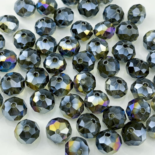 100pcs 8mm Crystal Glass Beads for Crafts Faceted Rondelle Glass Beads for Jewelry Making Crystal Spacer Beads for Necklaces Bracelets Earrings DIY Craft(Gray AB)