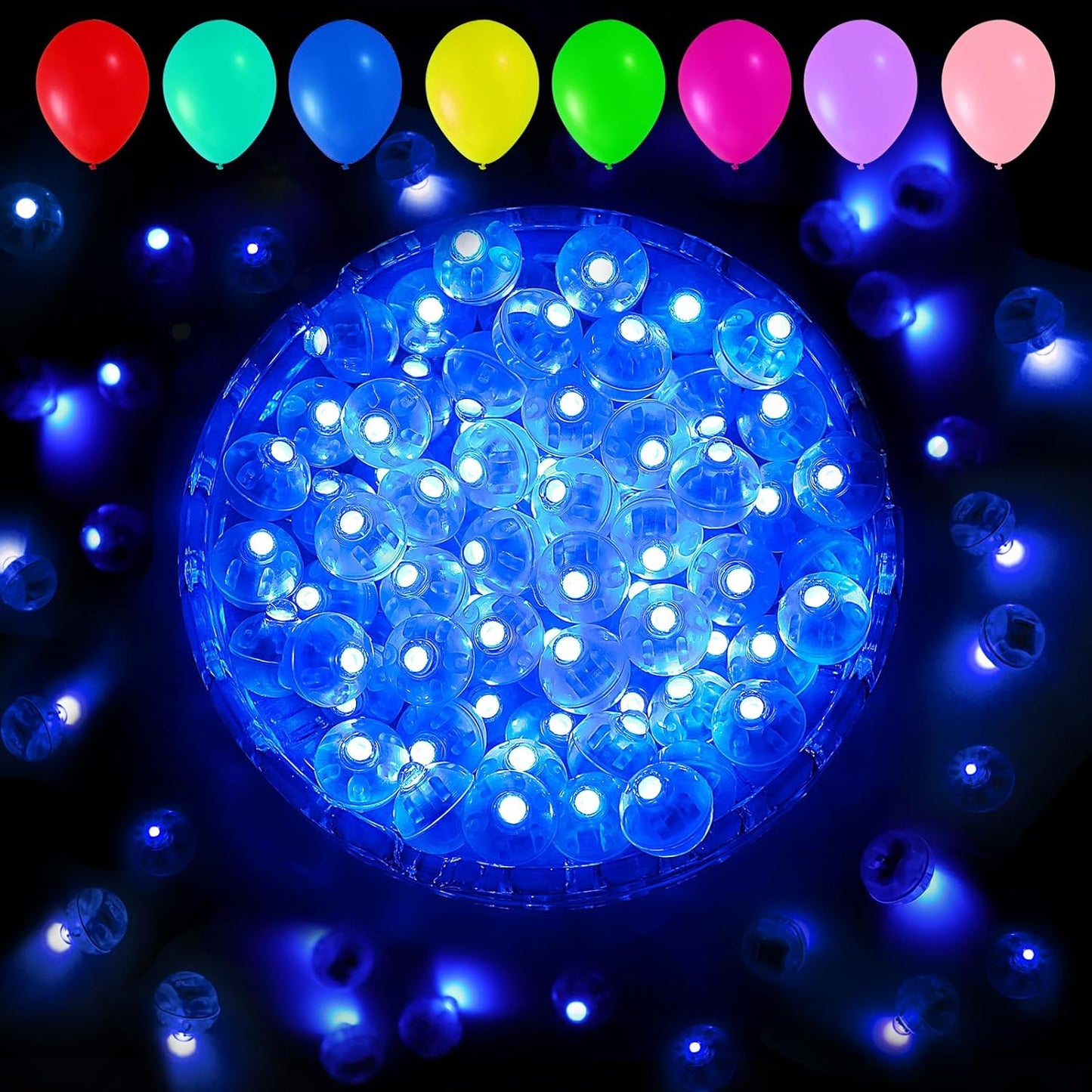 Aogist 100pcs Balloon Lights,Long Standby Time Waterproof Twinkle Mini Light,Battery Powered,Round LED Ball Lamp for Latex Balloon Paper Lantern Party Wedding Christmas Halloween Decorative,Blue-Flash