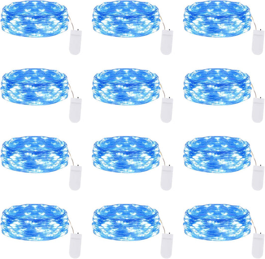 Lakumu 12 Pack Fairy Lights Battery Operated -7FT 20LED String Lights Silver Wire Firefly Starry Lights for DIY Christmas Decorations Mason Jar Wedding Party Centerpiece Table Decor, Blue