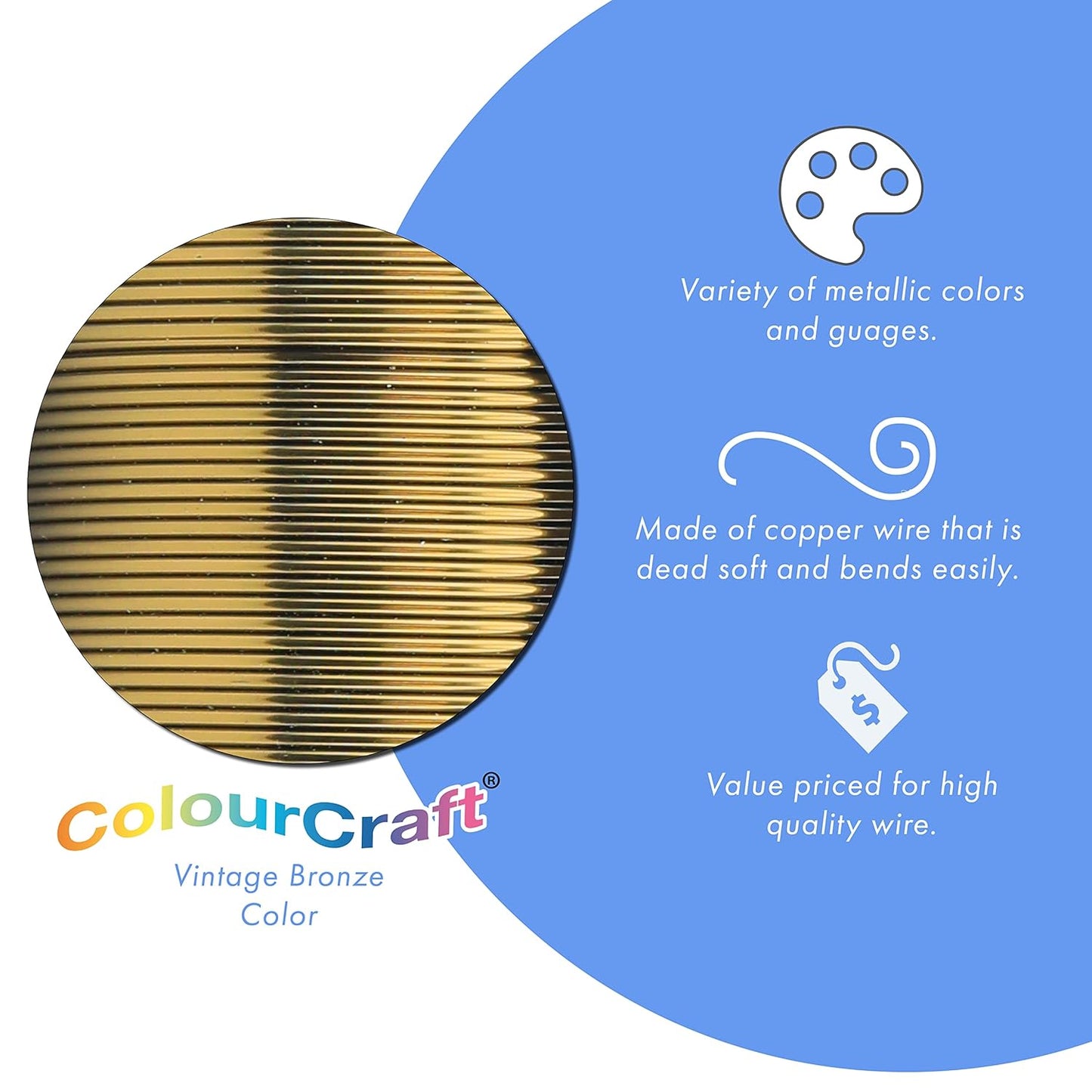 Beadalon ColourCraft Wire, 28 Gauge, Vintage Bronze Color, 40 yd Spool