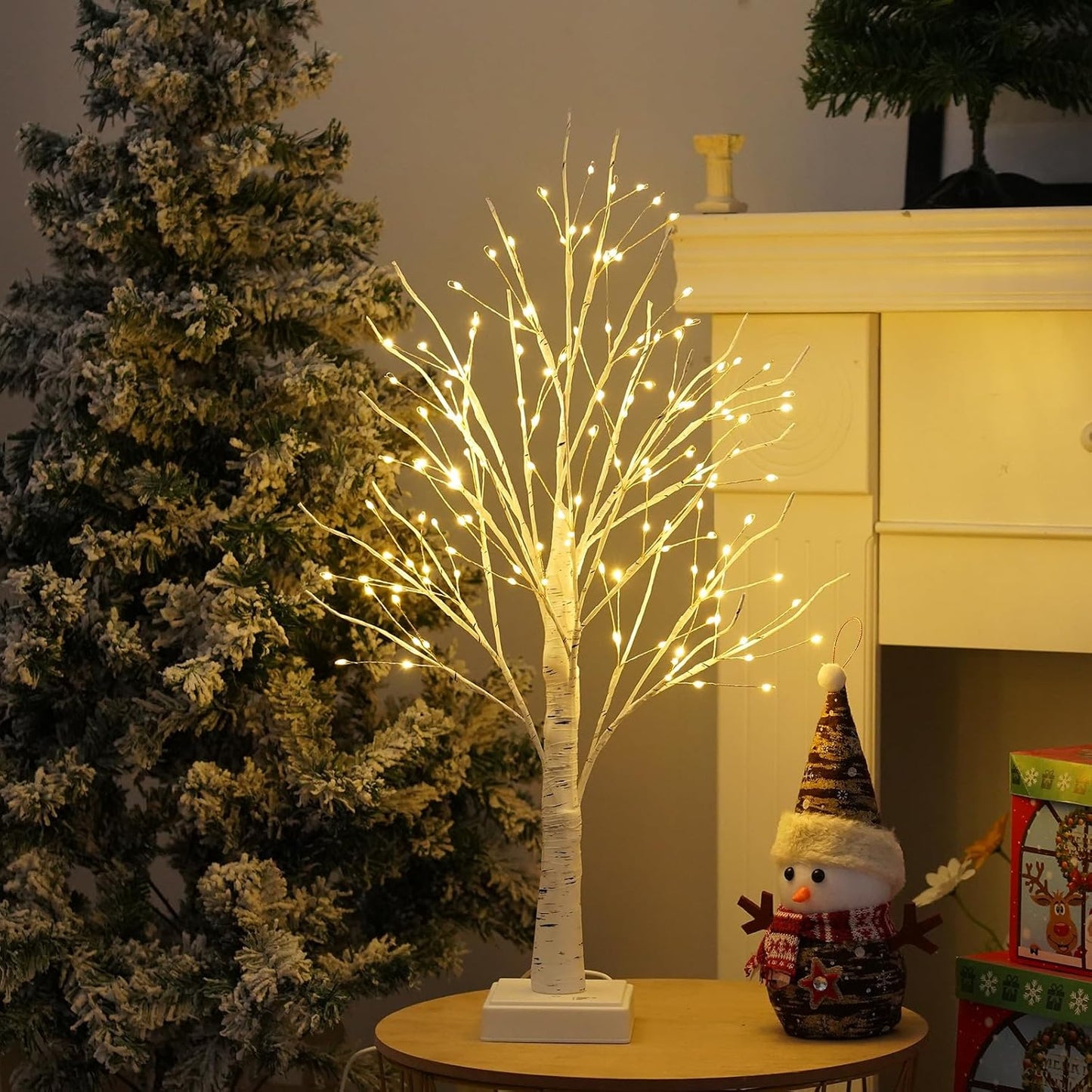 144 LED Artificial Lamp with Timer, DIY Birch Tree With Lights, USB/Battery Powered, Fairy Light Spirit Tree for Table Home Wedding Bedroom Christmas (Warm White)