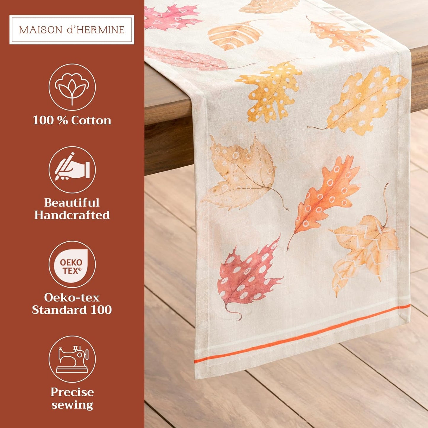 Maison d' Hermine Table Runner 100% Cotton Single Layer Table Runners 72 inches Long for Thanksgiving Christmas Decorations Home Kitchen Dining Party Wedding (Colours of Autumn, 14.5" x 72")