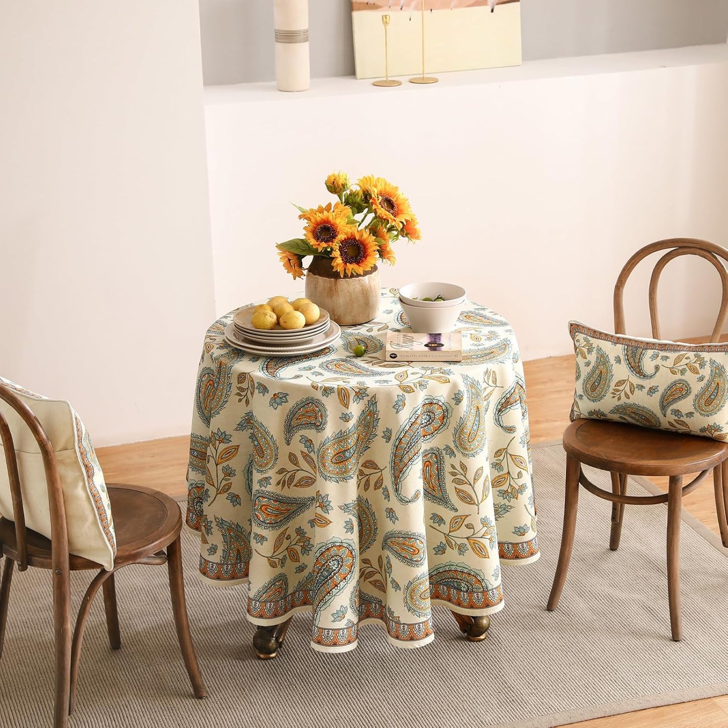 patdrea Designer Vintage French Small Table Cloth for Round Table,Italian Floral Tablecloth,Home Cover Fall Dacorative for Kitchen,Dining,Christmas,Thanksgiving,Tea Party,Diameter 55"-Lysaniya