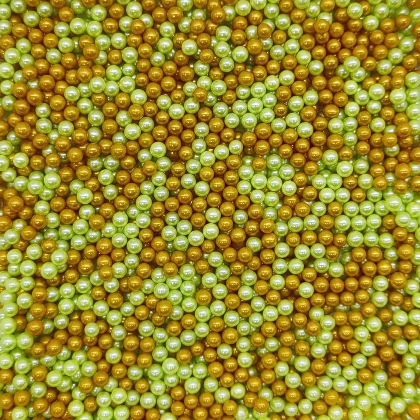 Edible Light Green & Gold Pearl Sugar Sprinkles Candy 4mm Mini Pearls Cake Decorations Cupcake Toppers Cookie Decorating Perfect for Wedding Party Valentine Halloween Christmas Supplies 3OZ