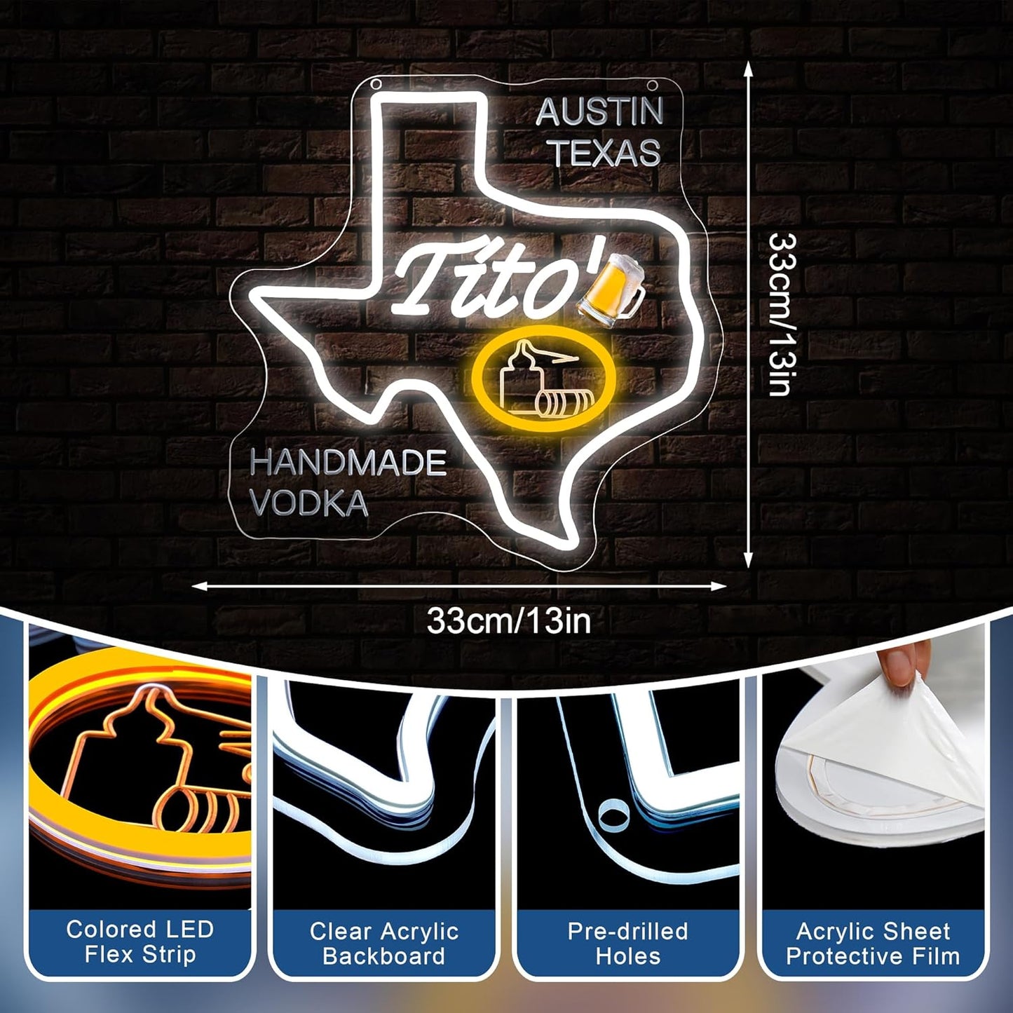 Handmade Vodka Neon Sign for Wall Decor - Beer Bar Acrylic USB Powered LED Wall Art Decor, Light Up Sign Dimmable, for Man Cave Beer Bar Pub Business Club Party Bistro Garage 12.99 x 12.99 Inches