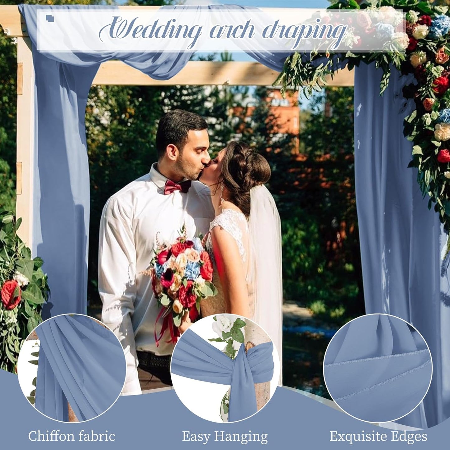 Wedding Arch Draping Fabric, 4 Panels 28" x20ft Dusty Blue Sheer Chiffon Curtain Drapes for Wedding Drapes Sheer Backdrop Curtains for Wedding Ceremony Reception Party Decoration